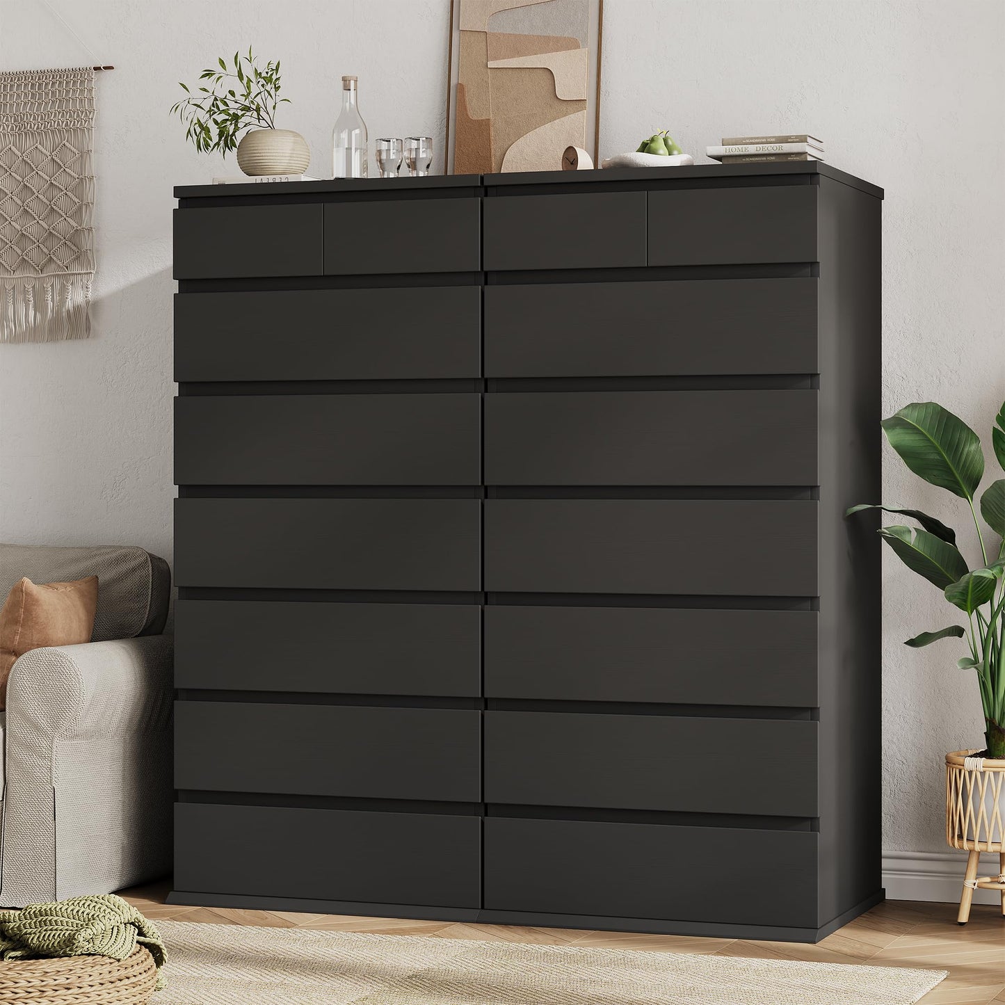 Jocoevol Black Tall 8 Drawer Dresser for Bedroom,Dressers & Chests of Drawers with Jewelry Storage,Wood Storage Dresser with Deep Drawers for Living Room Hallway Entryway(55.3" L*23.6" W*15.7")