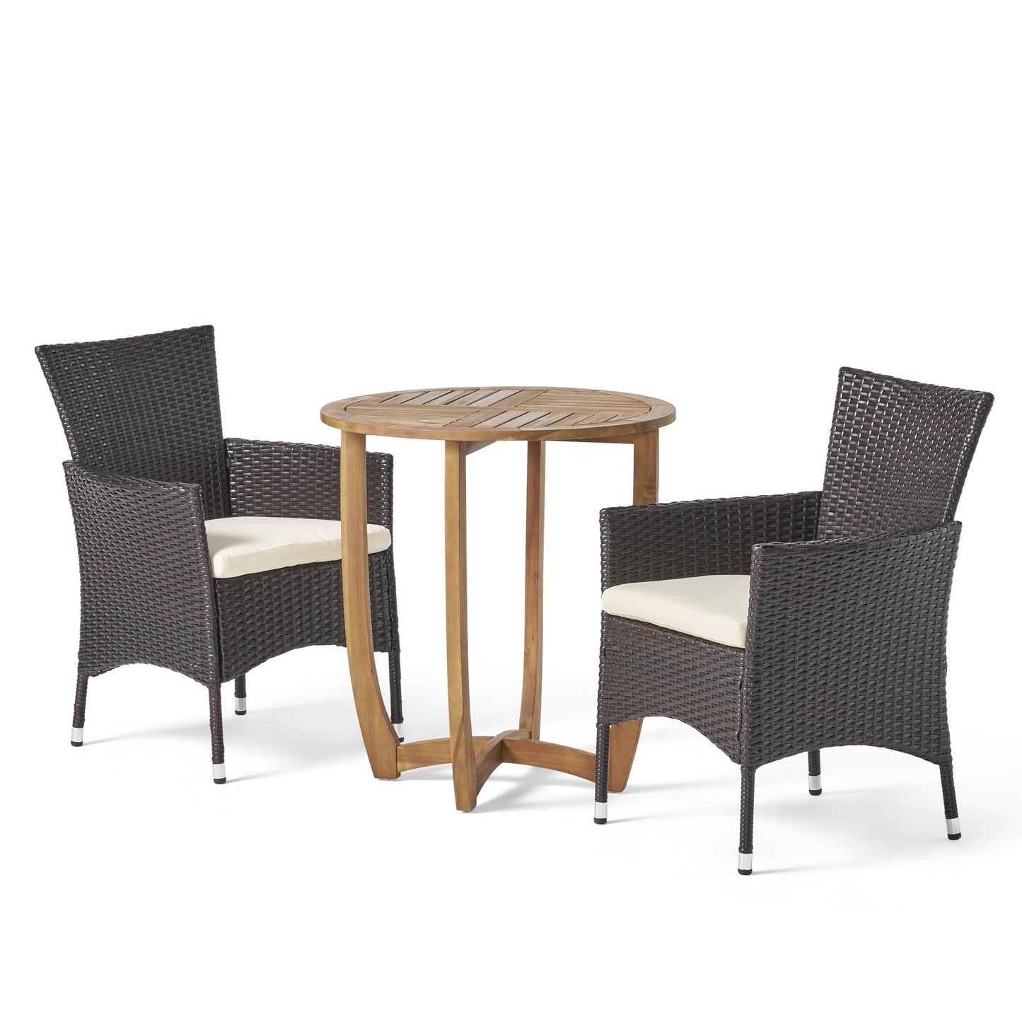 Christopher Knight Home Ellie Outdoor 3 Piece Acacia Wood/Wicker Bistro Set with Cushions, 23.25 "W x 24 "D x 33 "H, Multibrown + Beige + Teak