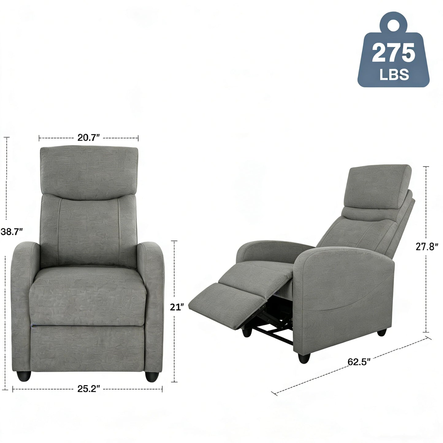 Simple Deluxe Massage Recliner Chair - Adjustable Fabric Recliner, Perfect Reading Chair & Sofa Chair for Living Room Chairs or Bedroom Chair, Small Recliner for Home Theater & Small Space, Grey