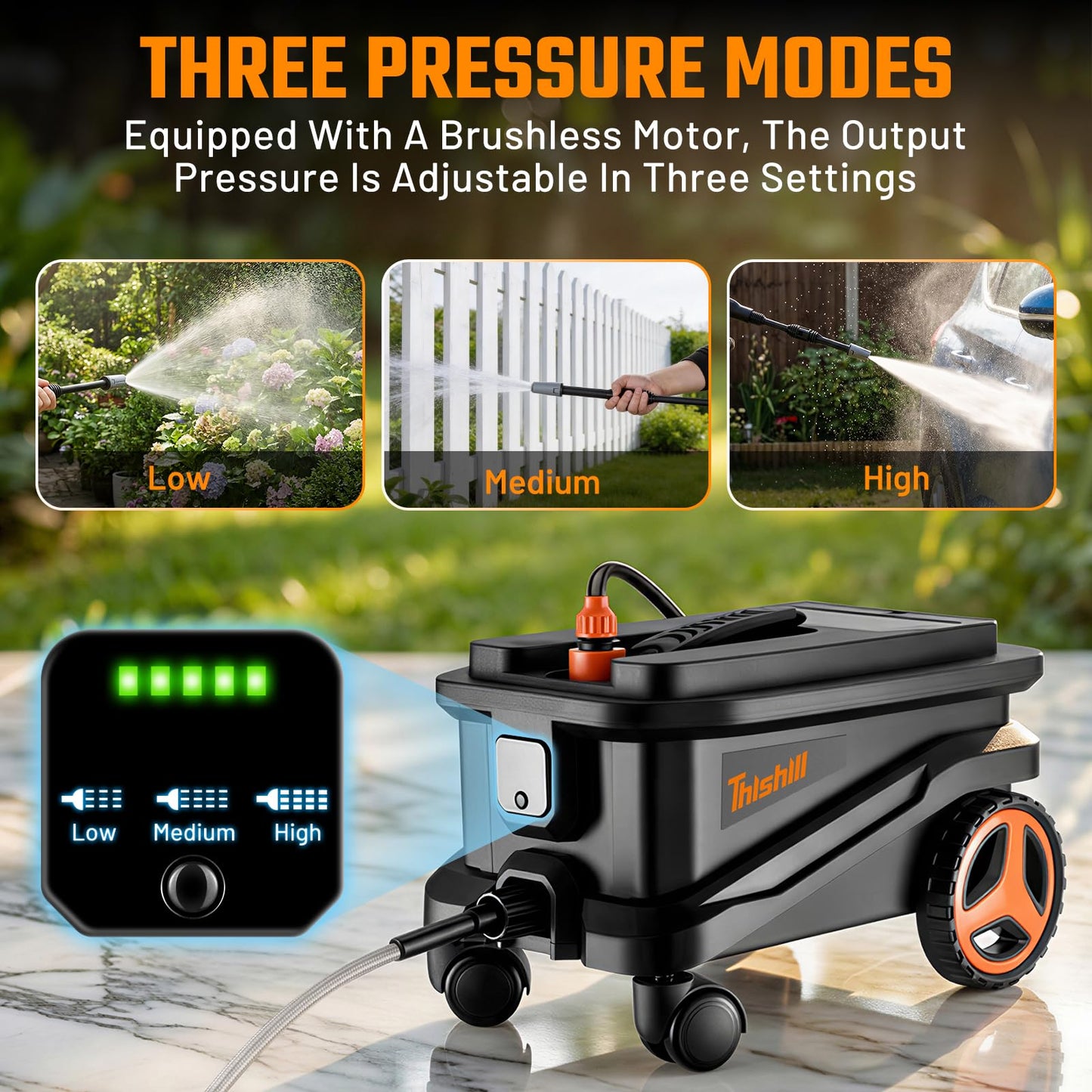 This Hill Cordless Pressure Washer with Water Tank, 2000 PSI Portable Power Washer, Brushless Motor, Dual 21V 4.0Ah Batteries, 3 Pressure Modes, Foam Cannon for Cars, Patio & Camping
