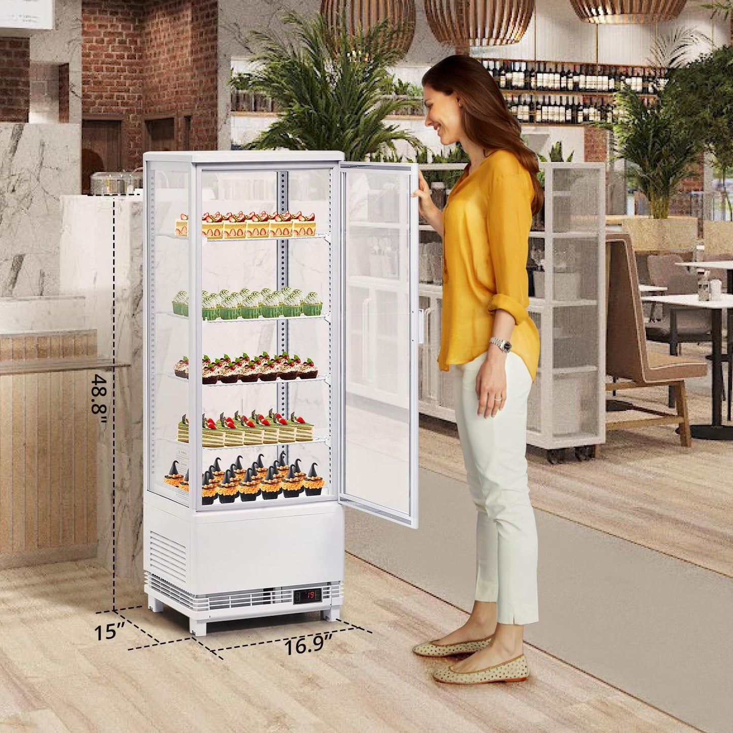 GarveeHome Commercial Display Refrigerator, 4.2 Cu.Ft Display Refrigerator Cooler with LED Lighting, Adjustable Shelves Glass Door Merchandiser Cooler, Automatic Defrost Freestanding Upright Beverage