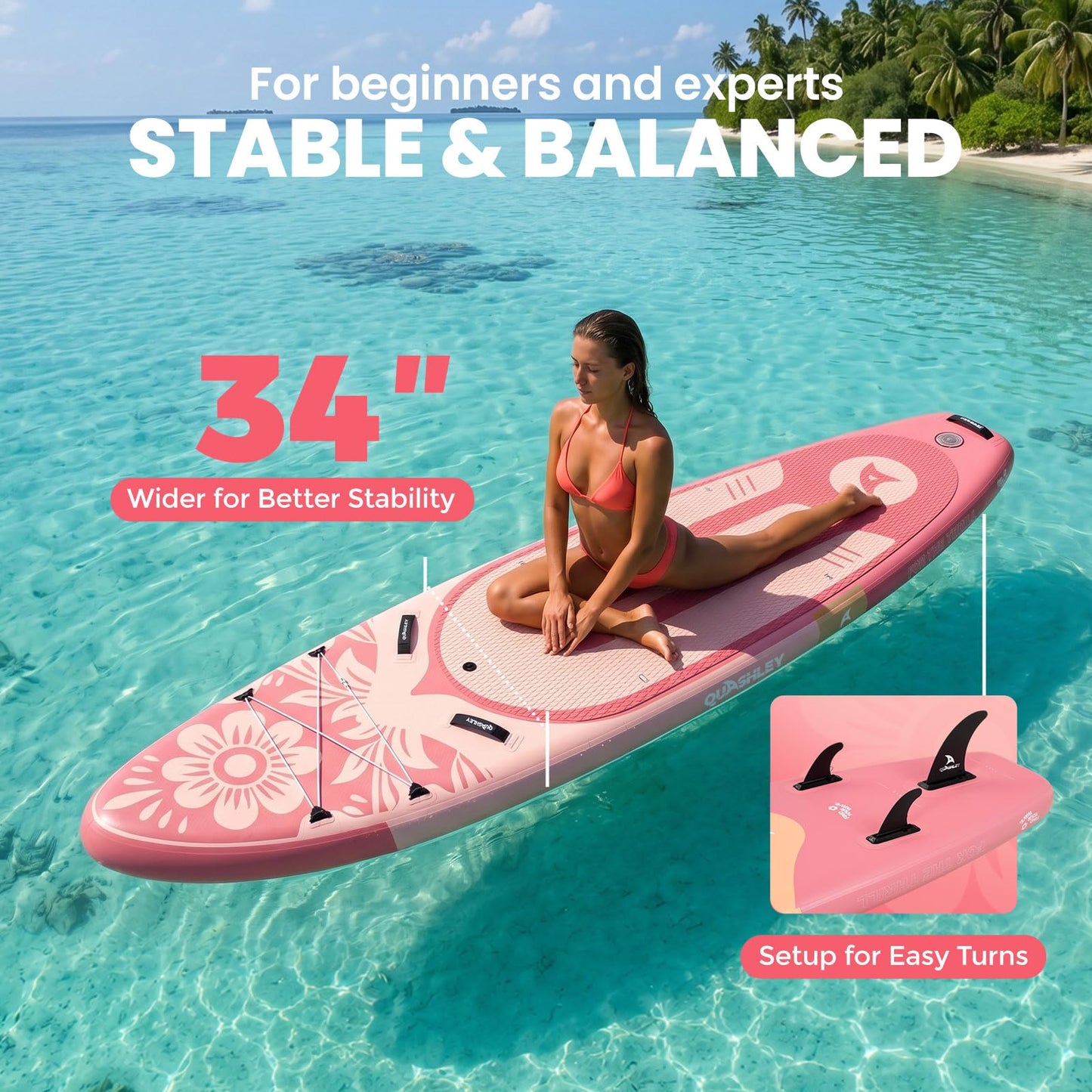 Quashley Inflatable Stand Up Paddle Board - All-Round SUP for Yoga,Fishing,Touring | Portable,Stable,Lightweight with Non-Slip Deck & Paddle for Beginners & Family Fun Whis-P