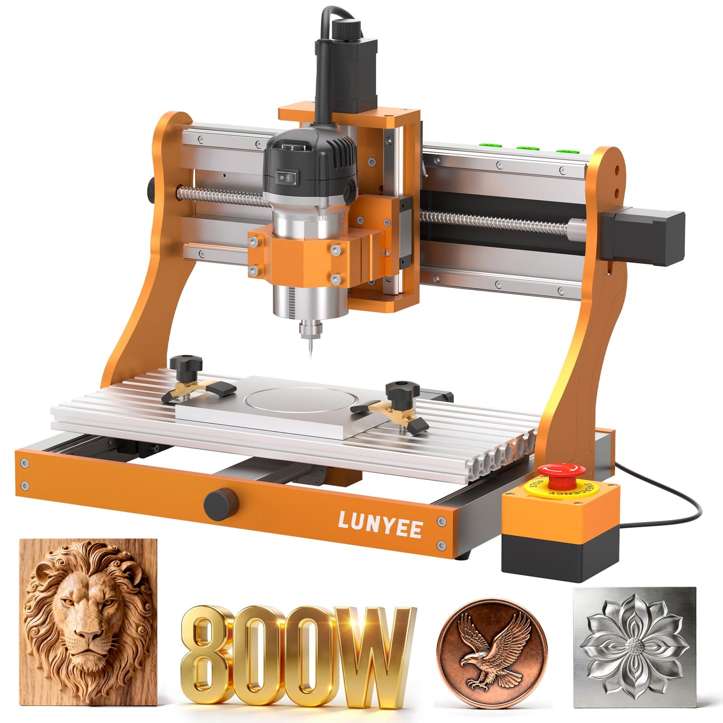 LUNYEE 3020 Nova CNC Router Machine, All-Metal XYZ Axis Linear Guides and Ball screw with 800W Trimmer Router, Suitable for Cutting Aluminum, Brass, Wood, Acrylic, MDF, and Plastics