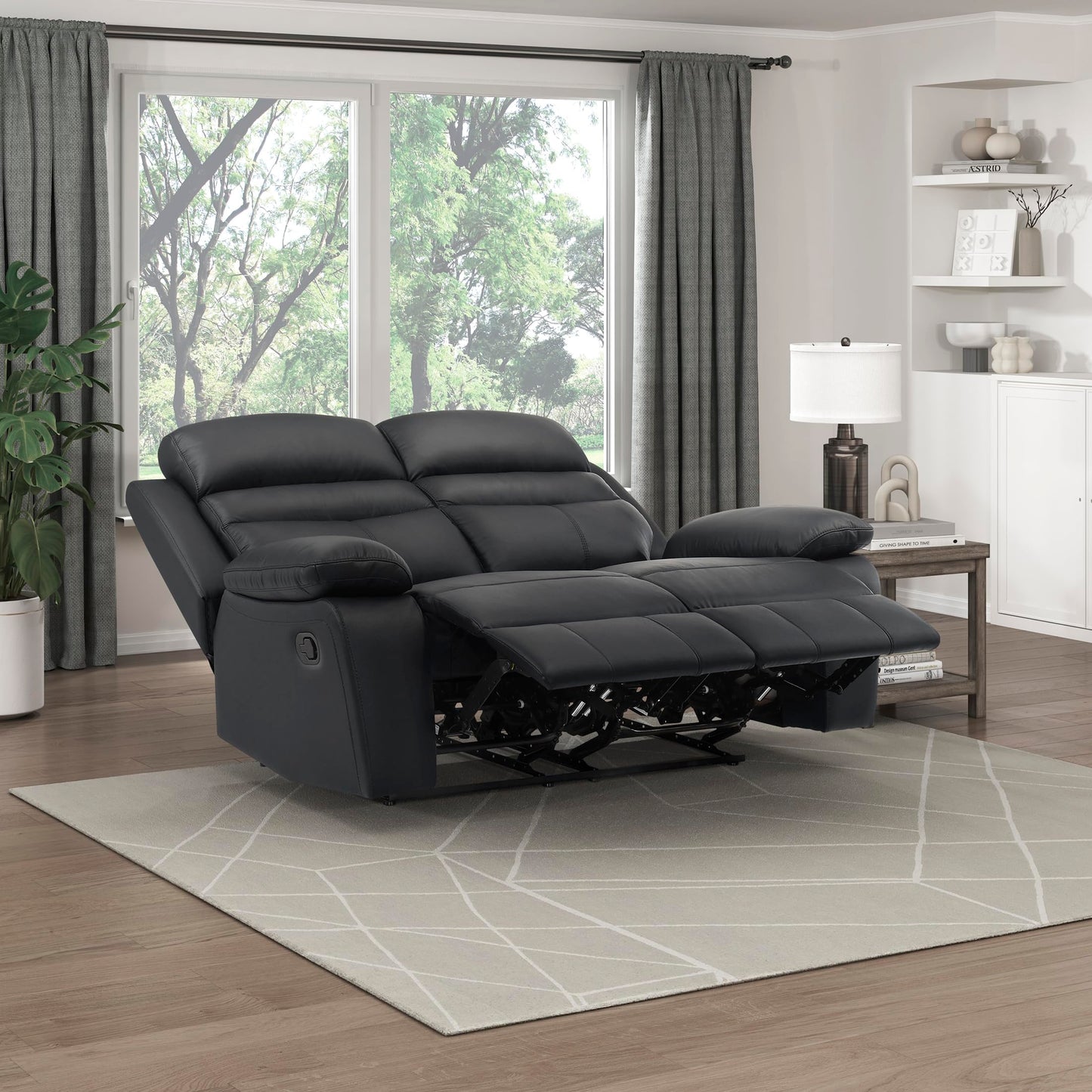Lexicon 64" W Manual Reclining Loveseat, Top Grain Leather Match Reclining Love Seat, Home Theater Seating, Wall Hugger Recliner Couch, Manual Double Recliner RV Couch for Living Room, Black