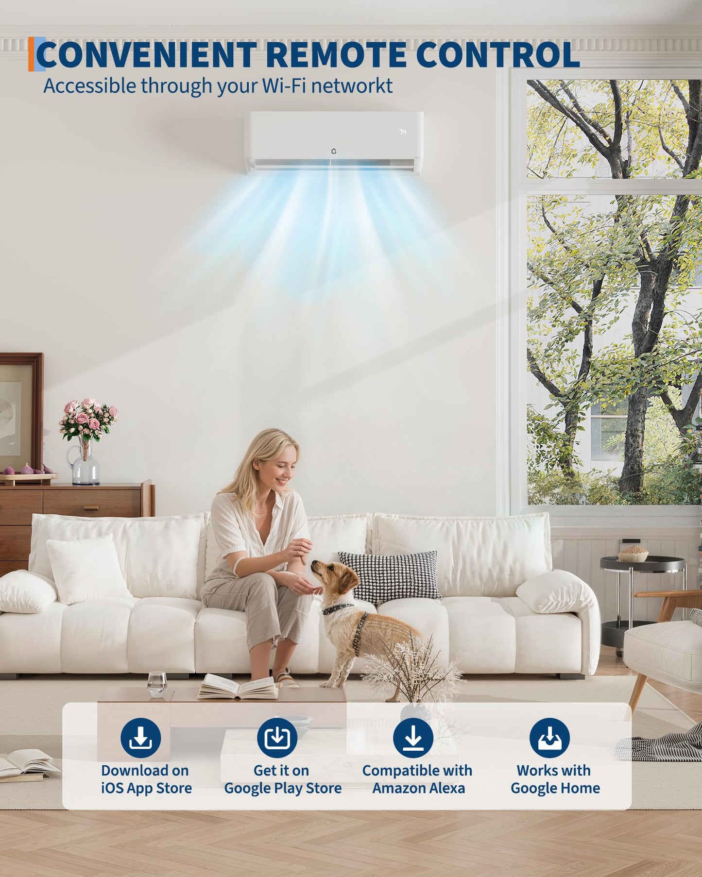 Garvee 9000 BTU Mini Split AC/Heating System, 115V WIFI Enabled, Energy Efficient Wall-Mounted Heat Pump Air Conditioner, Cools Up to 450 Sq.Ft, Complete with Installation Kits