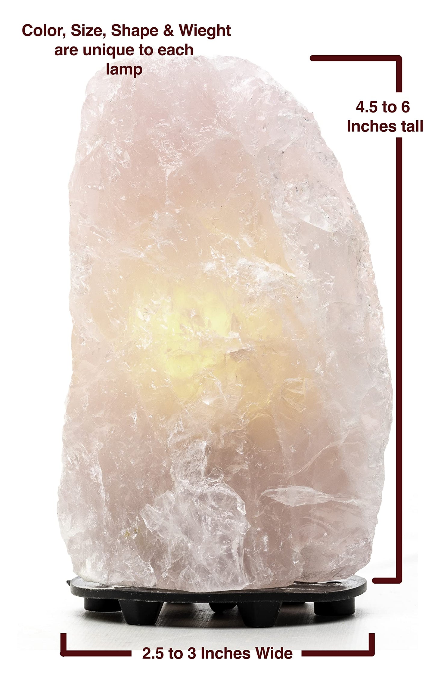 DesertUSA Rose Quartz Lamp Dimmable LED Light, Small, Wood Base, Crystal, Stone, Rose Quartz