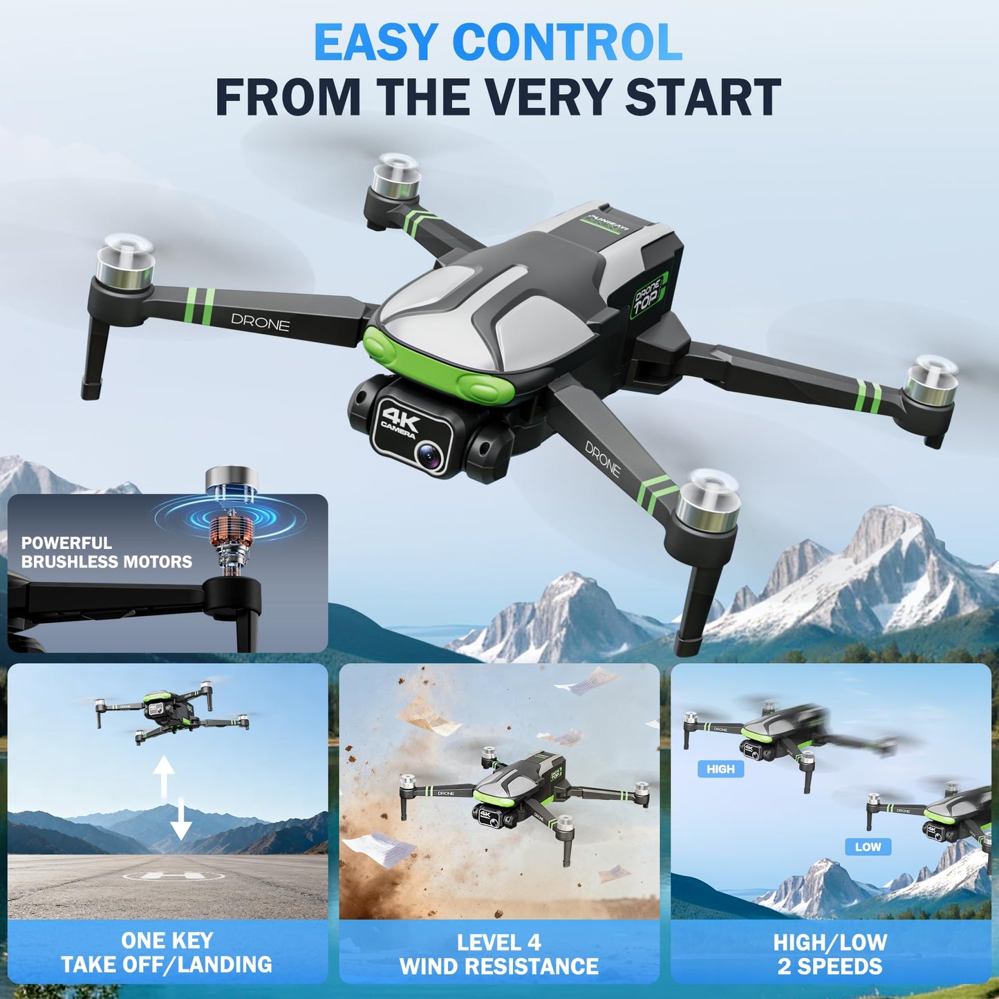 GPS Drones with Camera for Adults 4K, 5.7" FPV Touchscreen, 100-Min Flight Time, GPS Follow, Auto Return, Beginner Mode, Long Range Transmission, RC Quadcopter, Foldable RC Drone with 2 Batteries