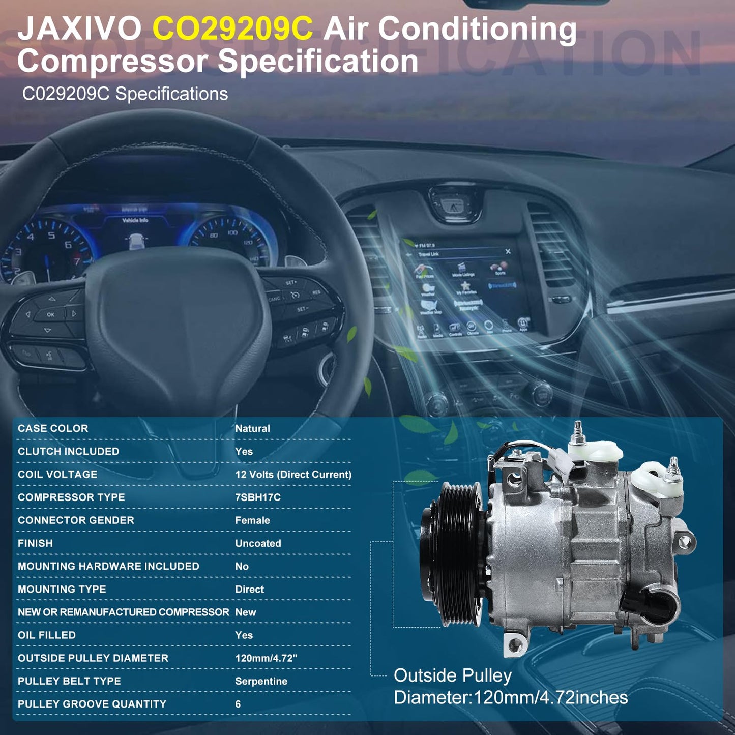 Jaxivo 198340 Air Conditioning A/C Compressor Compatible with 14-23 Chrysler 300 5.7L/6.4L,15-23 Challenger/Charger 5.7L/6.2L/6.4,21-23 Ram 1500,Air Conditioner Compressor Replace CO29209C,68158259AH