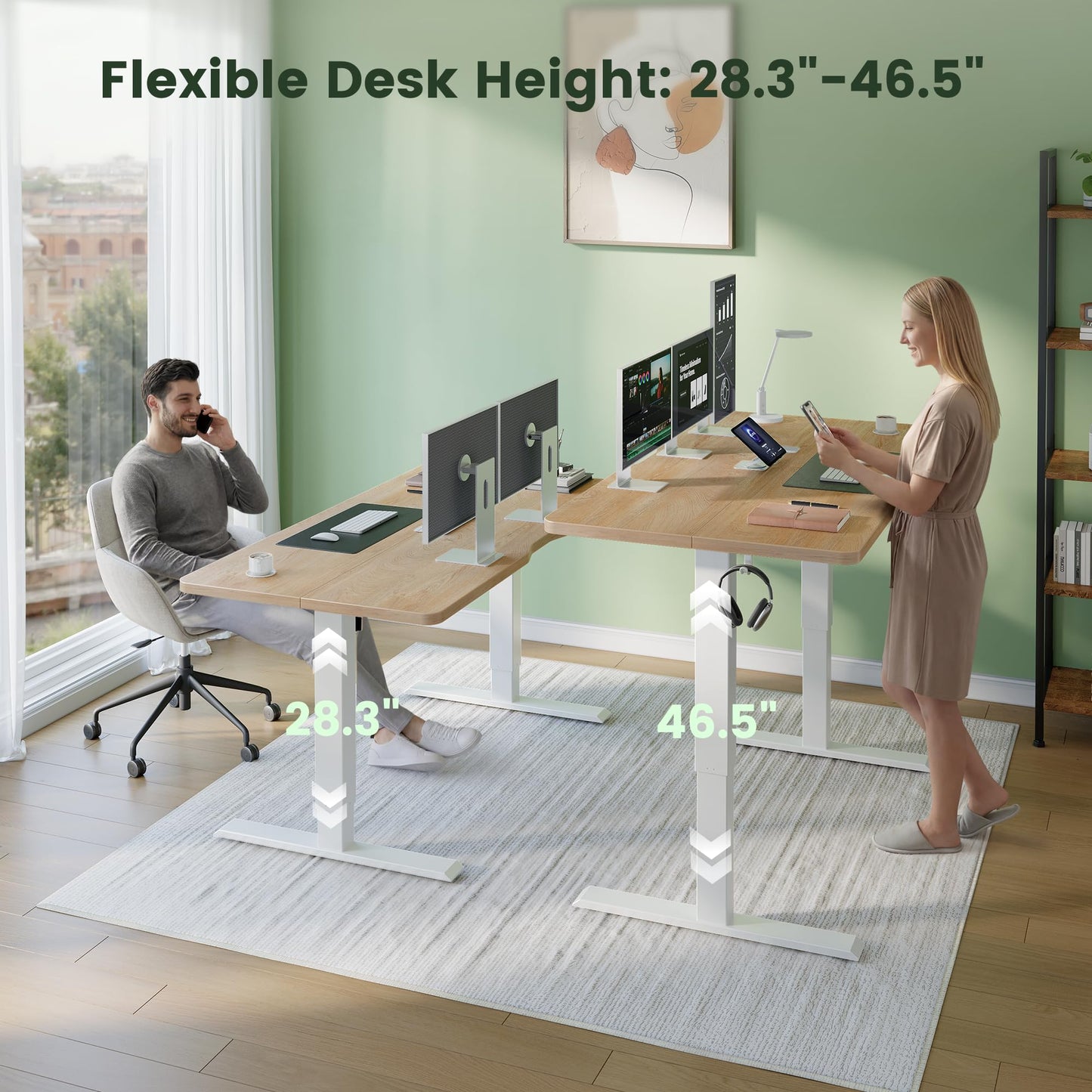 CubiCubi Standing Desk, 63 x 28 Inches Electric Height Adjustable Computer Desk, Sit Stand up Home Office Desk with Memory Presets, Maple
