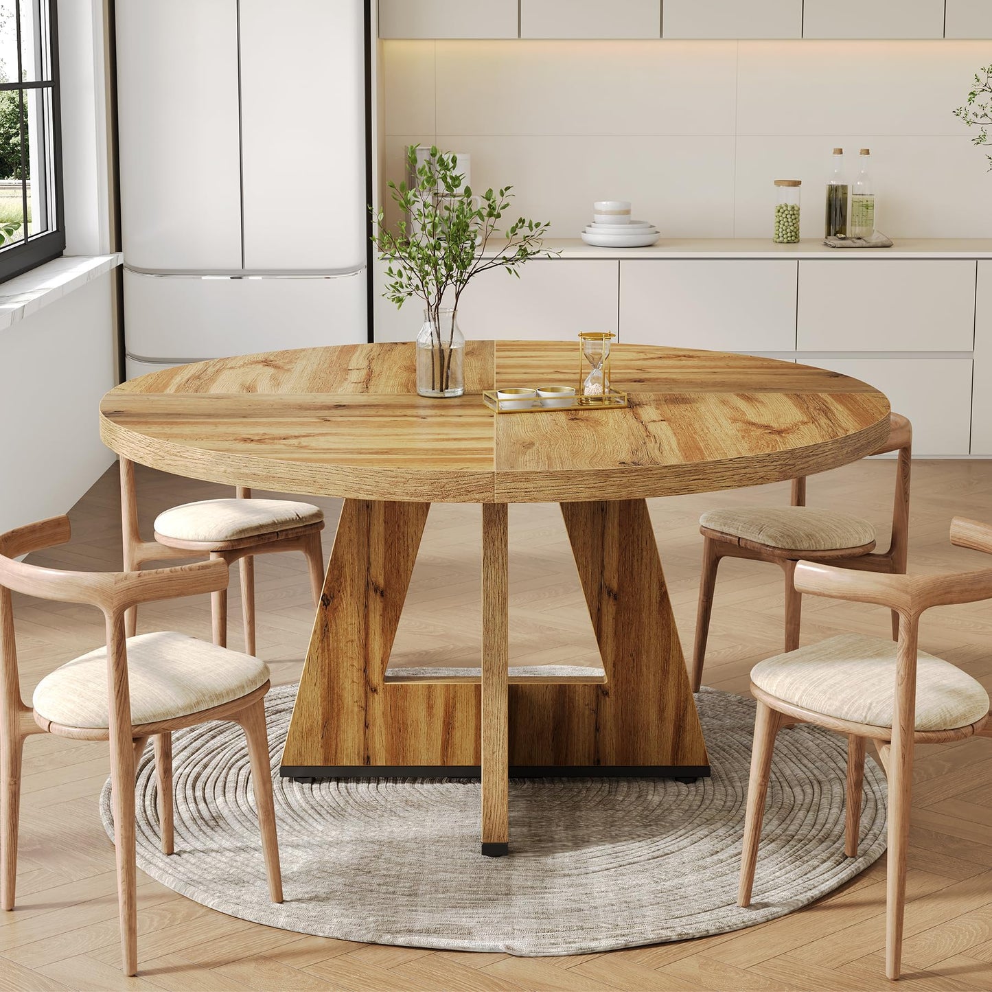 LITTLE TREE Round Dining Table for 4-6 People, 47 Inches Dining Room Table with Wooden Pedestal Base, Modern Dinner Table, Circle Kitchen Tables for Dining Room, Kitchen, Living Room(Table Only)