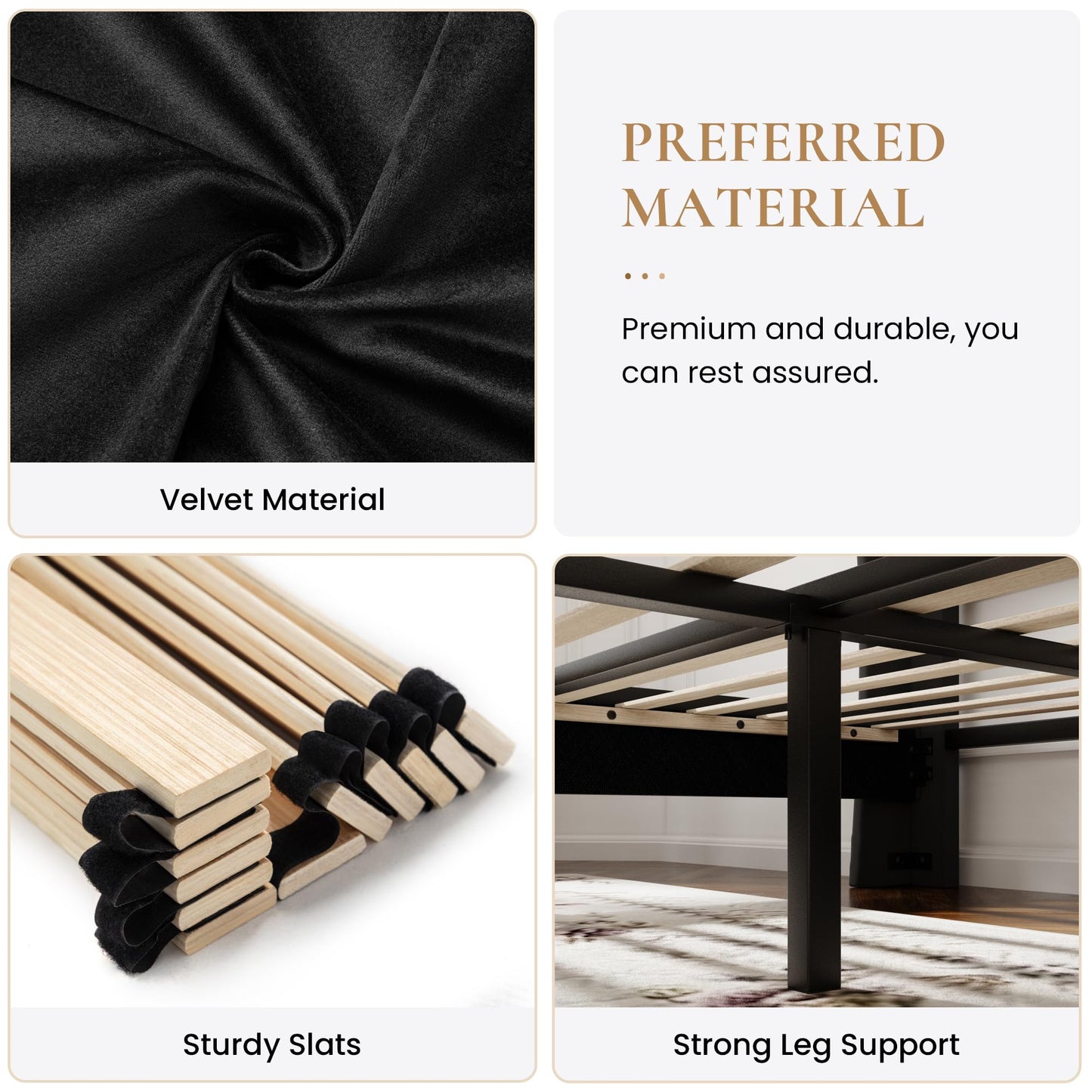 SHA CERLIN King Size Velvet Platform Bed Frame with Elegant Wingback Headboard, Modern & Luxurious Design, Sturdy Wooden Slats, No Box Spring Required, Easy Assembly, Noise-Free, Soft Black