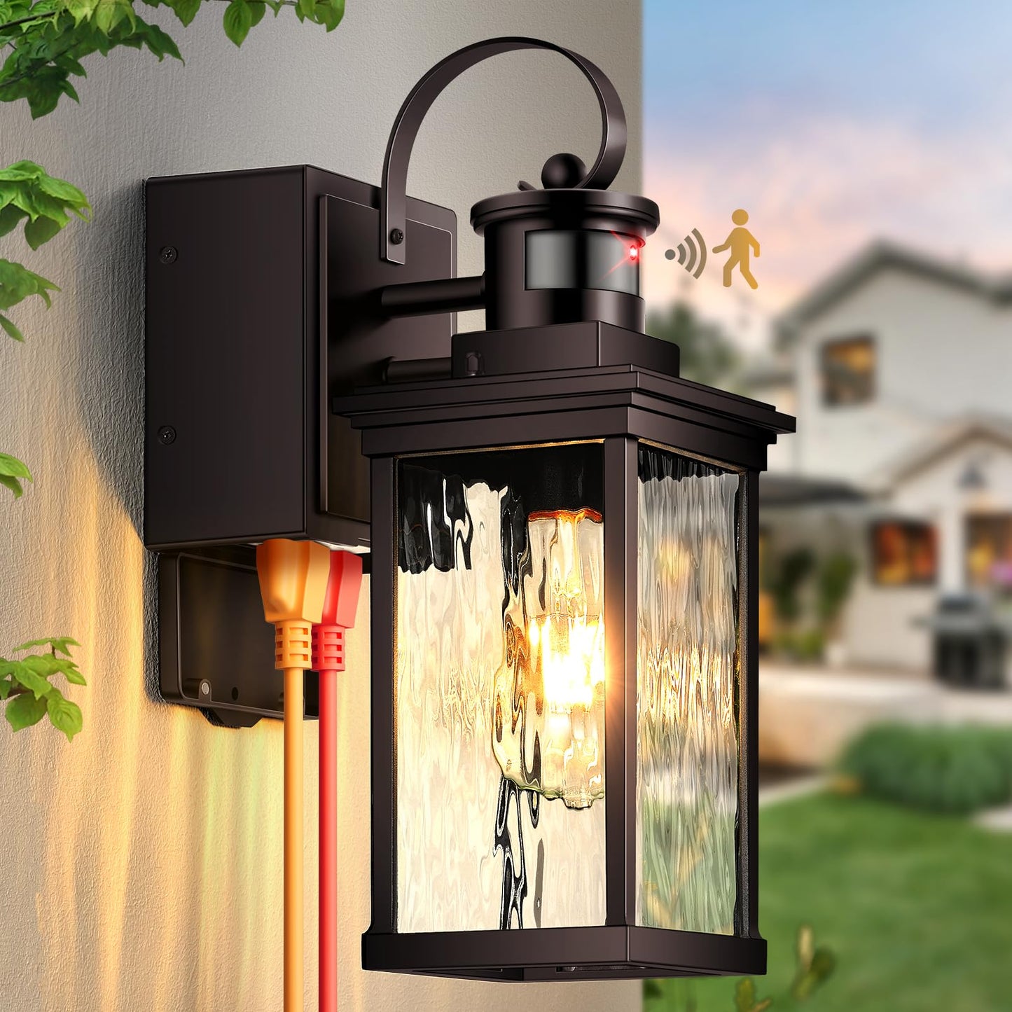 OPAXIS Outdoor Porch Lights with GFCI Outlet, Motion Sensor, Aluminum, 1-Pack, Oil-Rubbed Bronze, Model P81611
