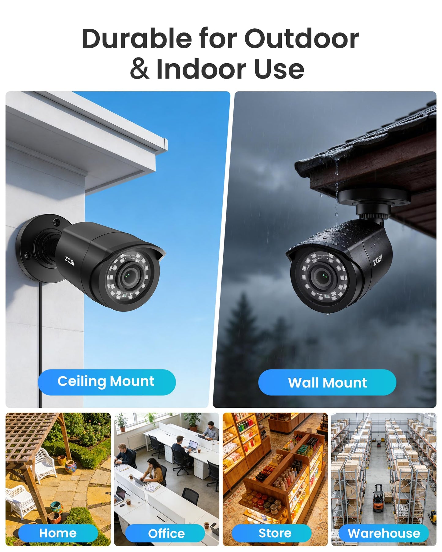 ZOSI 3K Lite 16 Channel Security Camera System with AI Human/Vehicle Detection, 16pcs 2MP Wired Indoor Outdoor CCTV Cameras, Night Vision, 16CH DVR with 2TB HDD for 24/7 Recording, No Monthly Fees