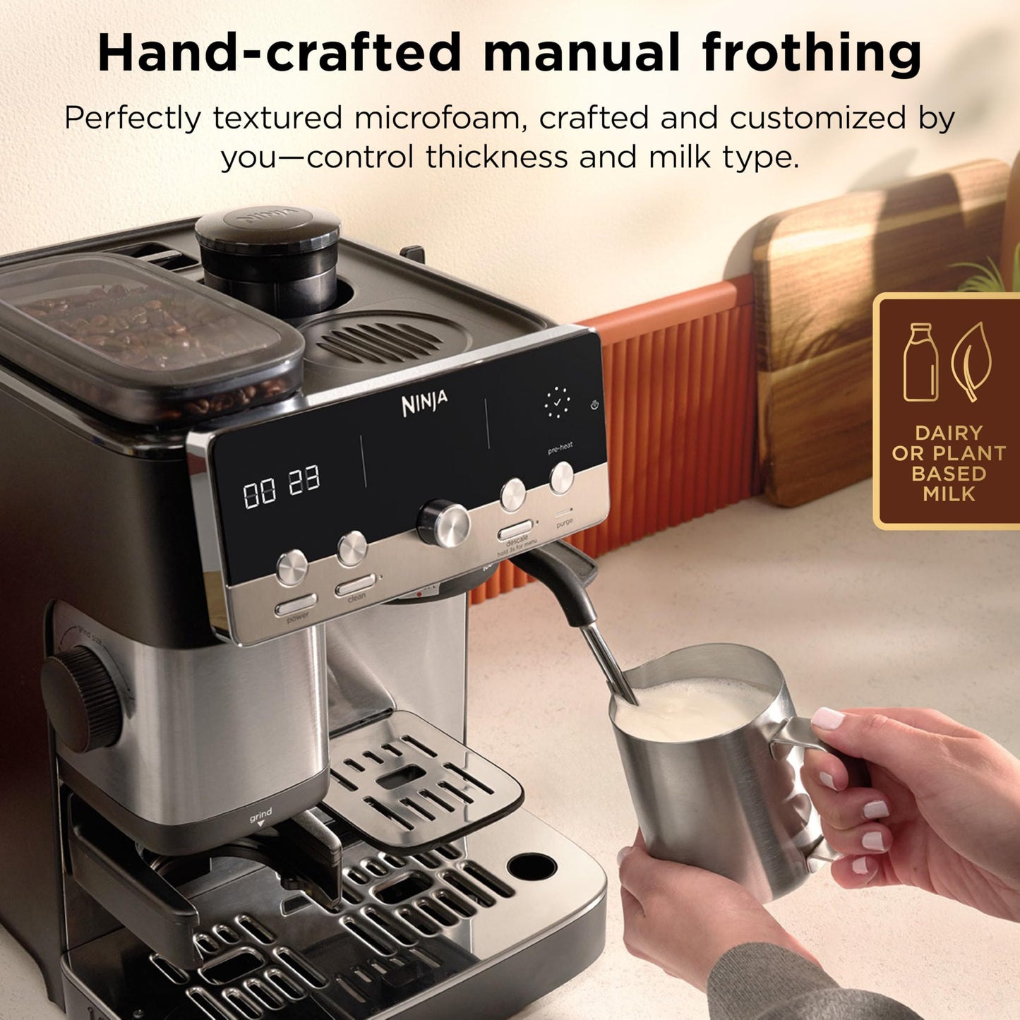 Ninja Luxe™ Café Mini | Espresso Machine & Drip Coffee | Built-in Burr Grinder, Precision Scale & Manual Steam Wand | Lattes, Cappuccinos & More | Stainless Steel | ES301