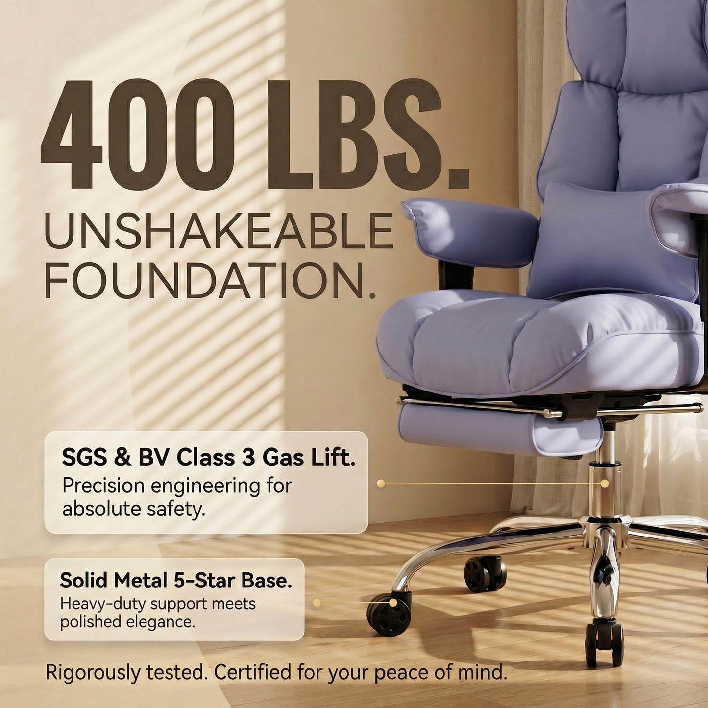 Efomao Big and Tall Office Chair 400lbs - Heavy Duty Reclining Desk Chair with Footrest, Spacious High Back PU Leather Executive Chair, Double-Layer Spring Support, Purple