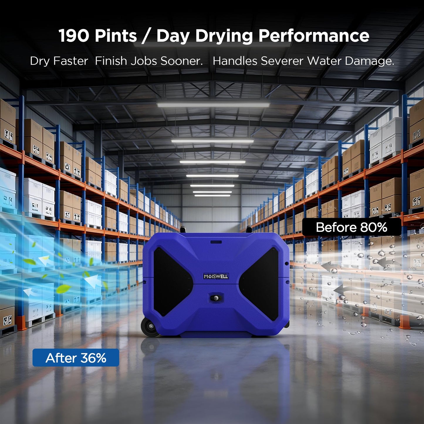 190 Pints LGR Commercial Dehumidifier with Pump, Stackable Industrial Dehumidifiers for Water Damage Restoration Auto Defrost Heavy Duty Rotomolded Dehumidifier Portable for Crawl Space Basement