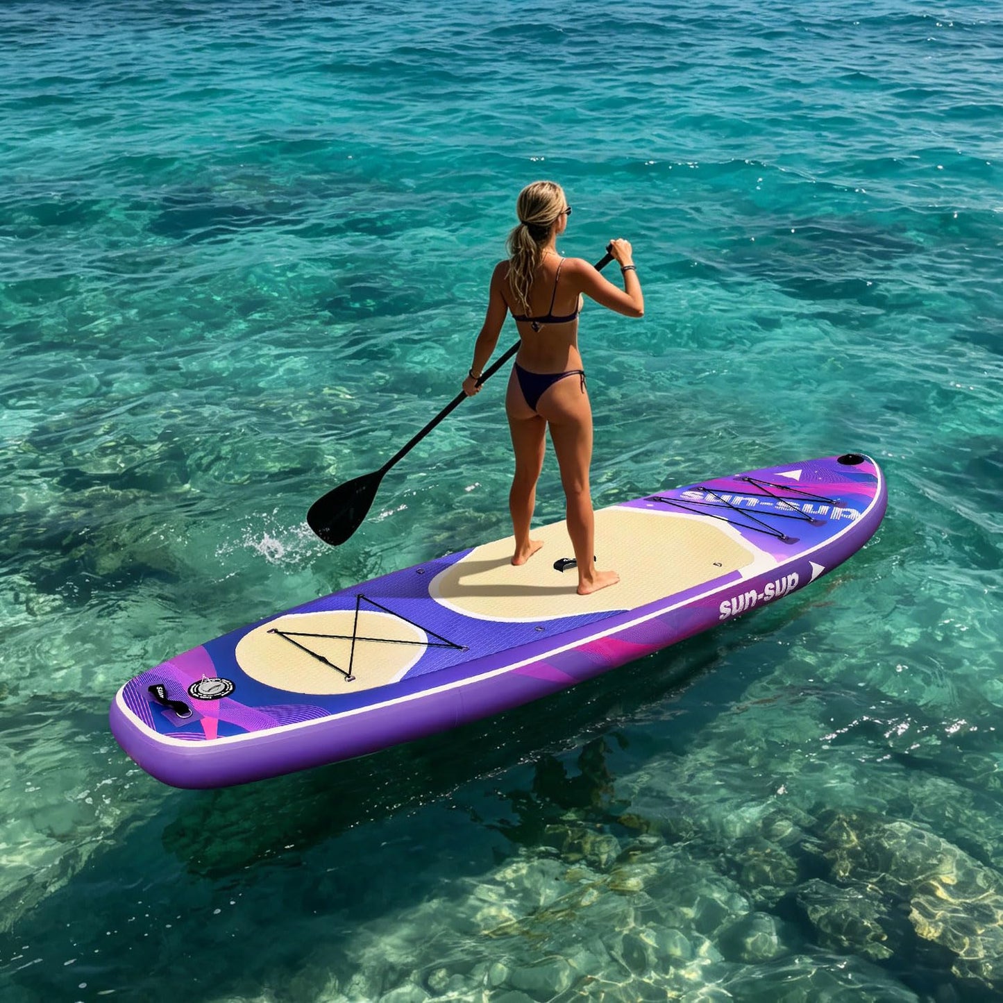 SUN-SUP 10'6" Inflatable Stand Up Paddle Board, Non-Slip Deck, Stable Design with Complete Accessories for Teens & Adults