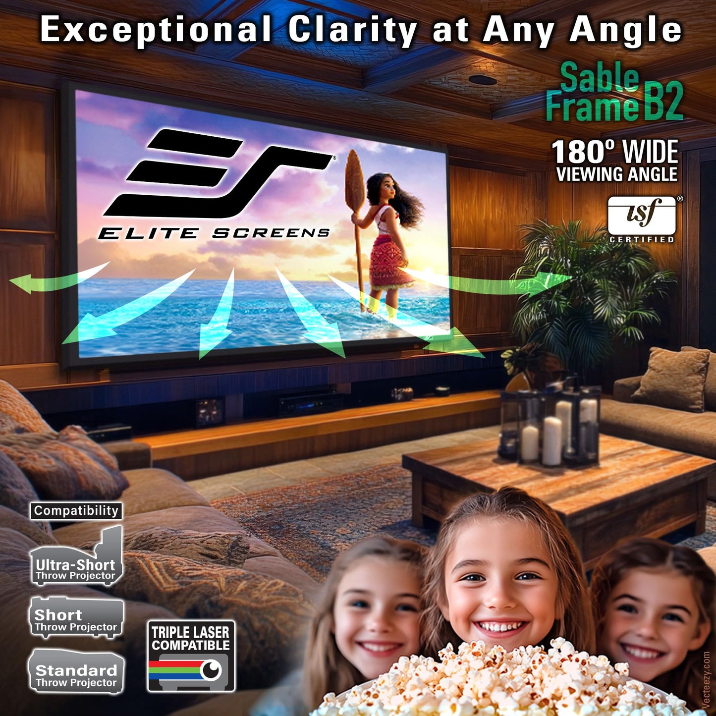 Elite Screens Sable Frame B2 Series 120-Inch 16:9 Projector Screen, Fixed Frame Wall Mounted, 4K/8K UHD & Active 3D, CineWhite UHD-B, ISF Certified, UST Compatible, SB120WH2-X