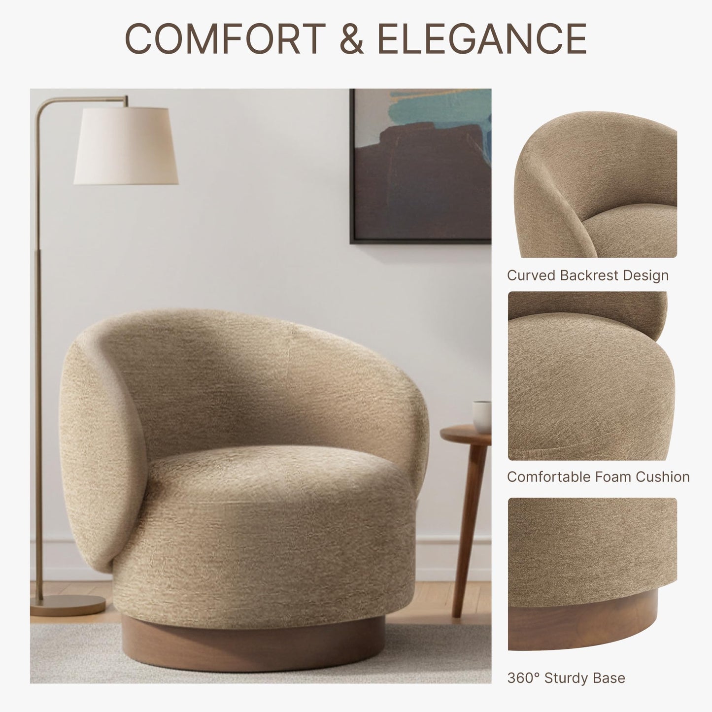 KISLOT Swivel Accent Chair Modern Round Barrel Armchair with Upholstered Faux Leather for Living Room Bedroom Waitingroom,2 Box,Cream