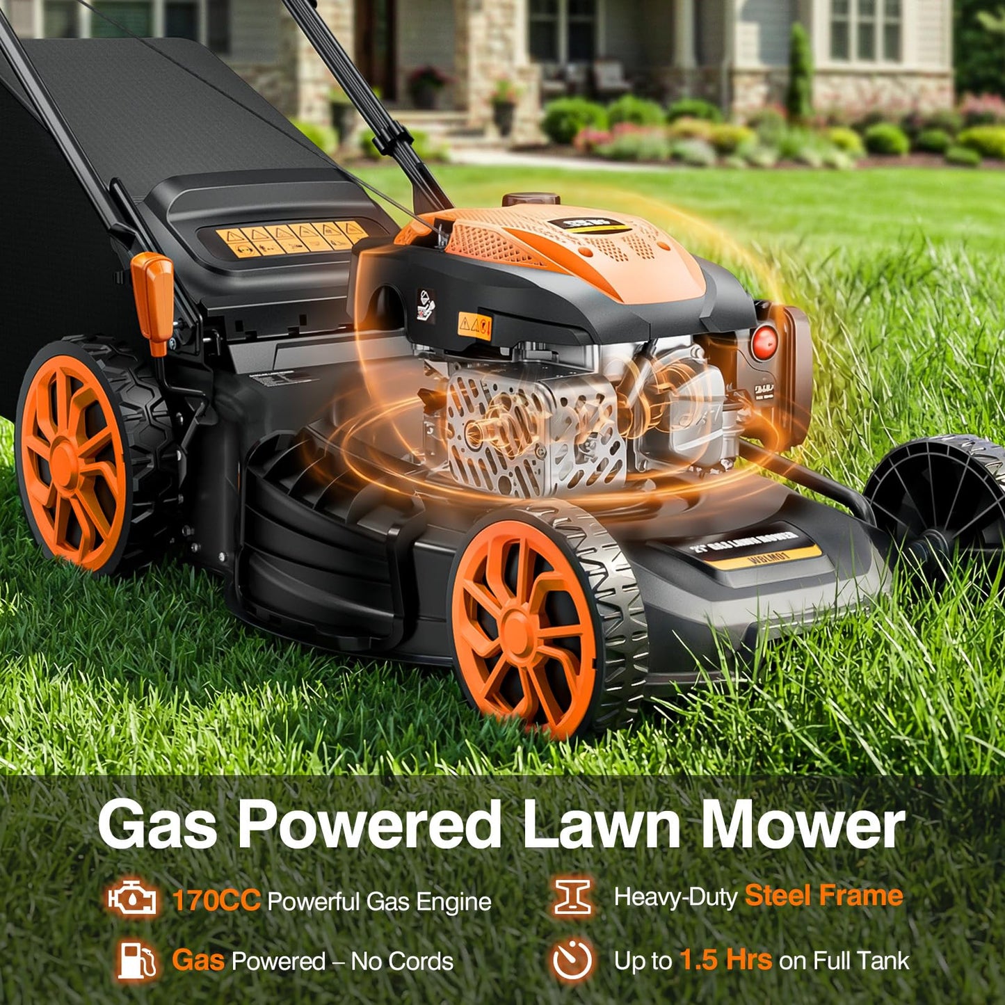 21” Self Propelled Lawn Mower Gas, 170CC 4-IN-1 Mulch/Rear Bag/Side Discharge/Rear Discharge, Walk-Behind Gas Lawnmower with 7-Position Cutting Height, Foldable Gas Powered Lawn Mowers for Lawn Garden