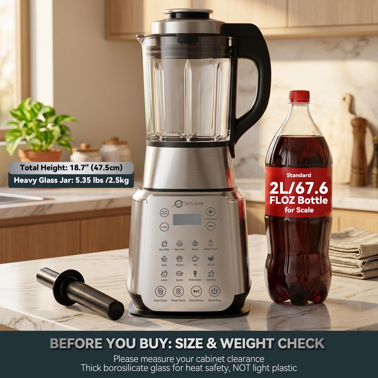 Glass Blenders for Kitchen – Stainless Steel Professional Blender for Smoothies 1500W Motor, Nut Milk Maker Machine 9 Adjustable Speeds, 14 Preset Programs, BPA-Free Glass Jar blender, Soy Milk, Soups