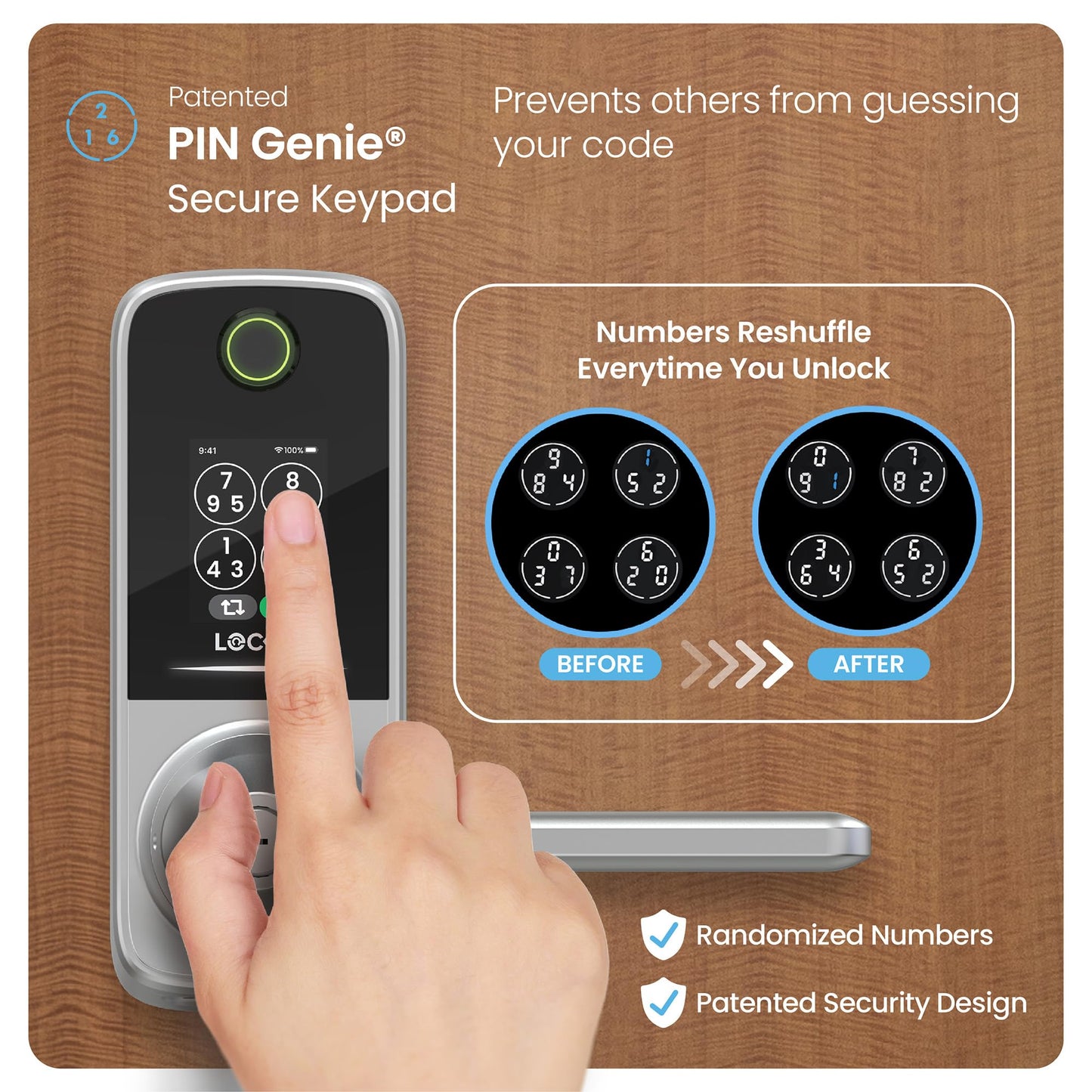 Lockly Secure Pro Smart Lock with Handle - Biometric Fingerprint & Patented Anti-Peep PIN Genie Keypad, Built-in Wi-Fi Keyless Entry Door Lock, App Remote Control, Works with Alexa & Google Assistant