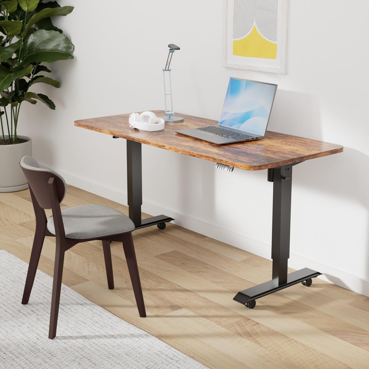 Monomi Electric Standing Desk 55x24 Inches，Height Adjustable Sit Stand Up Desk for Home Office, Ergonomic Computer Workstation with 178LBS Load Capacity & Quiet Motor, Two-Piece Desktop, Rustic Brown