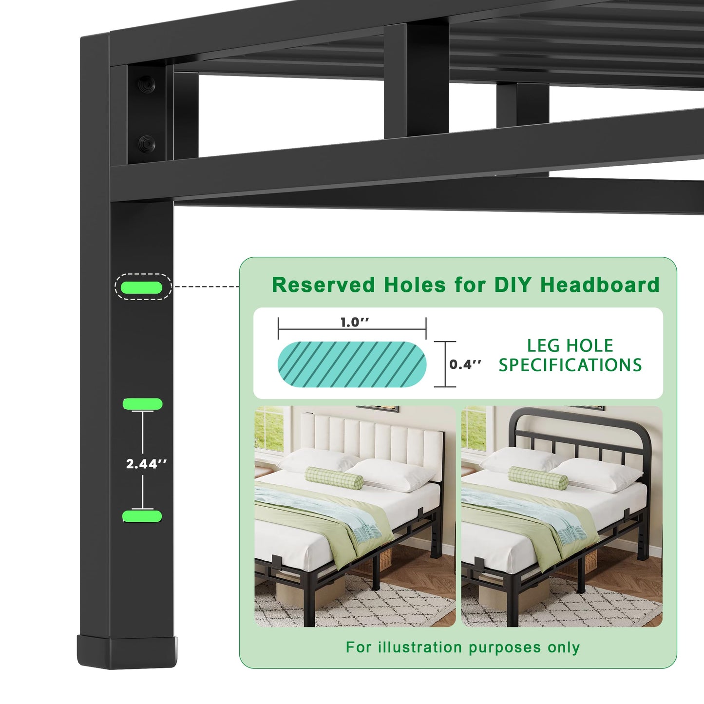 ROIL 22 Inch King Size Bed Frame, Metal Bed Frame & Box Spring 2 in 1 Platform with Round Corner Legs, 4000LBS Double Layer Bed Frame with Headboard Holes Mattress Baffles, Noise-Free Easy Assembly