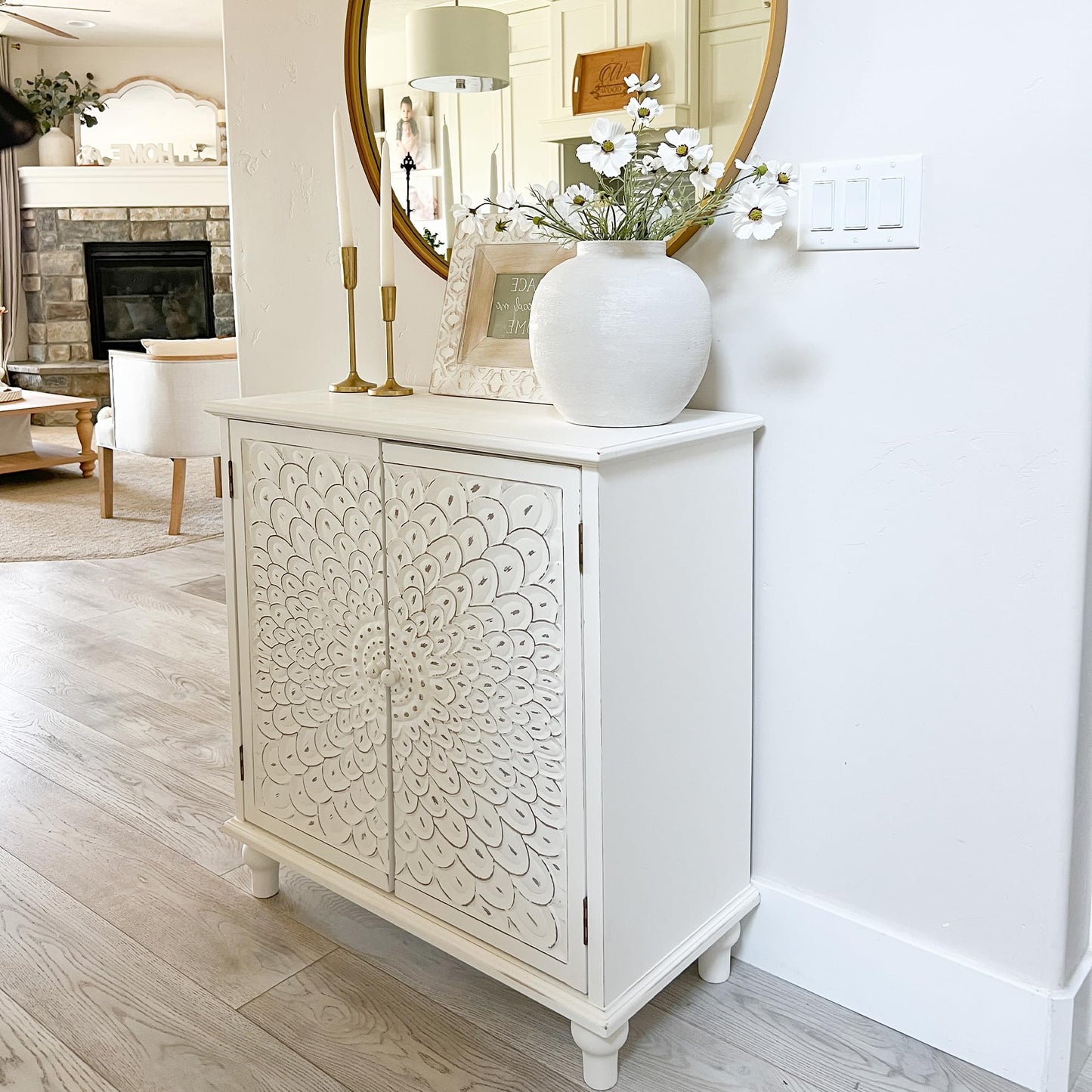PHI VILLA White Accent Cabinet with Doors, Antique Storage Sideboard and Buffet Cabinets