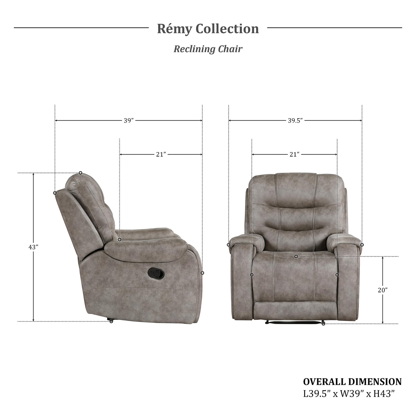 Lexicon Manual Recliner Chair, Home Theater Seating Recliner Armchair, Polished Microfiber Wall Hugger Manual Reclining Sofa Chair for Living Room/Office/Apartment, Grayish Brown