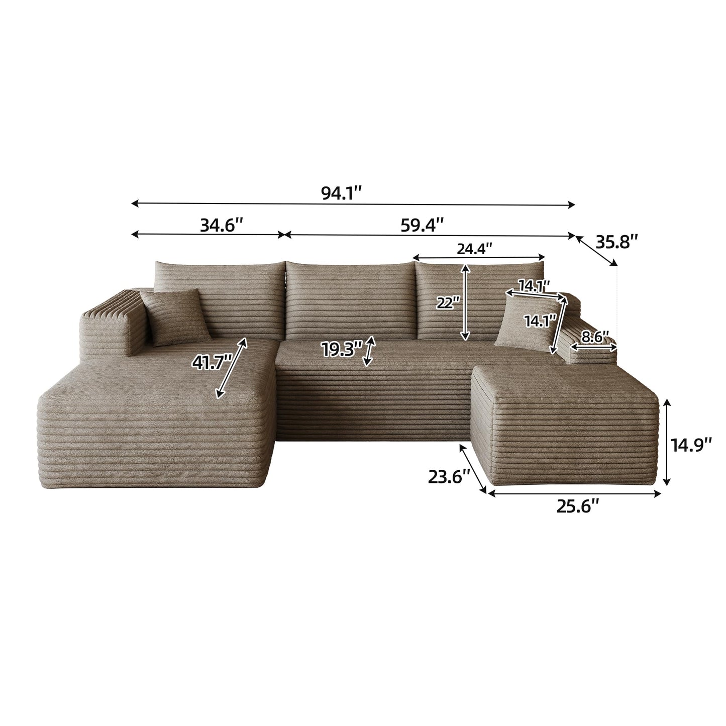 Cloud Modular Sectional Sofa with Moavble Ottoman and Left Facing Chaise Lounge, Convertible U Shaped Boneless Couches for Living Room Apartment,No Assembly Required
