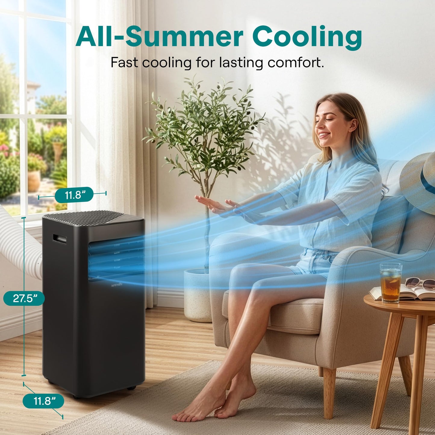 SereneLife 10,000 BTU Portable Air Conditioner, 115V Compact Room Air Conditioner with Dehumidifier & Fan 320Sq Ft Coverage, Window Mount Kit Included, Mini AC Unit for Bedroom, Office, or Home, Black