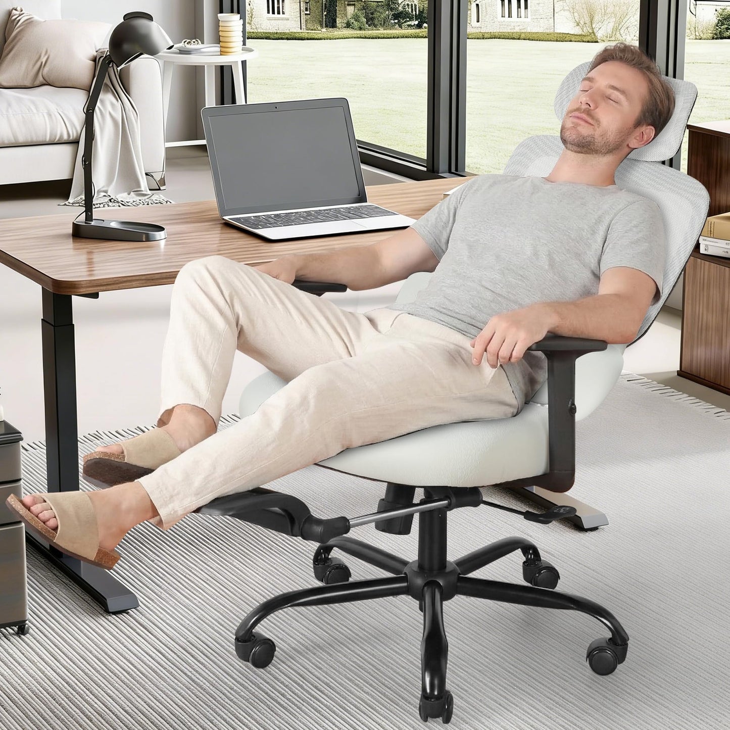 Ergonomic Office Chair with Footrest, Mesh Desk Chair with Adjustable Headrest & Armrests & Dynamic Floating Wing Lumbar Support, High Back Computer Chair for Home Office, BIFMA Certified, Grey