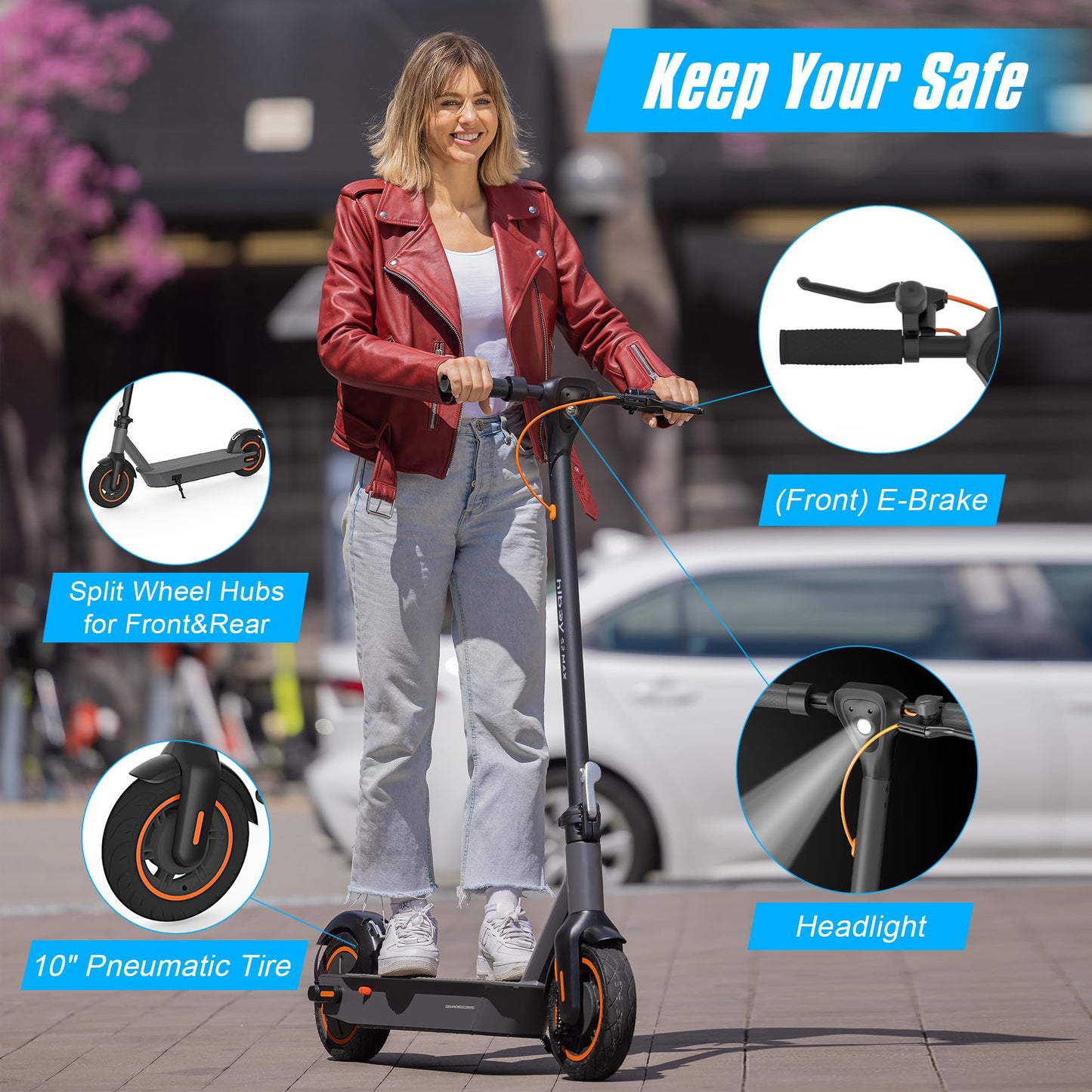 Hiboy S2 MAX Electric Scooter, 40.4 Mi Long Range & 19 MPH, 650W MAX Motor Power, 10'' Pneumatic Tires, Split Hub Set, Dual Braking System and Cruise Control, Foldable Commuter E-Scooter for Adults