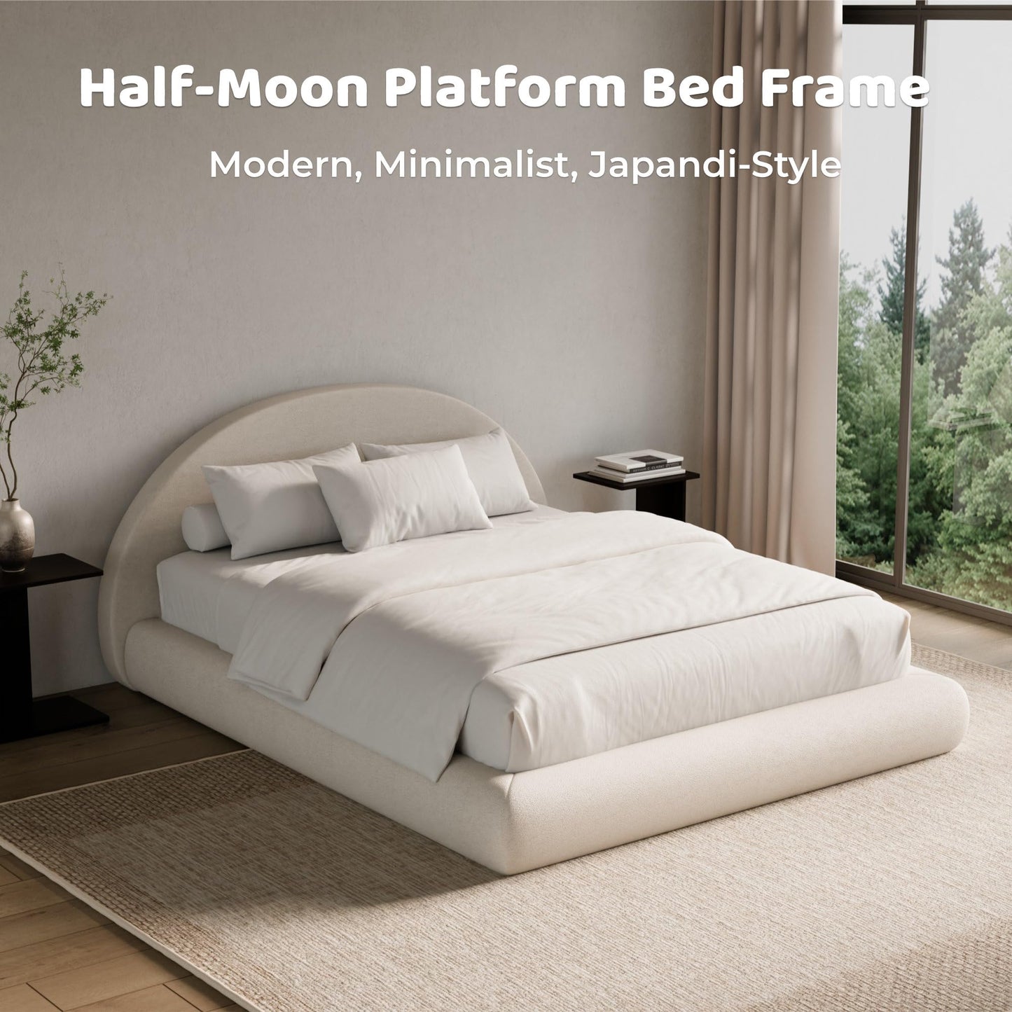 RECCI AirFrame Half-Moon Upholstered California King Platform Bed Frame, Velvet Curved Arched Base with Headboard, 5 Inch Fully Round Cushioned Foam, No Box Spring Needed, Easy Assembly