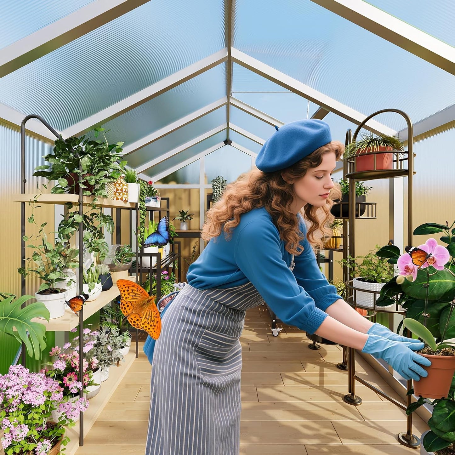 6 x 10 ft Greenhouse, Greenhouses for Outside, Polycarbonate Greenhouse with Aluminum Frame, Lockable Door and Ajustable Roof Vent for Backyard, Green Houses for Outside Garden Backyard, Patio