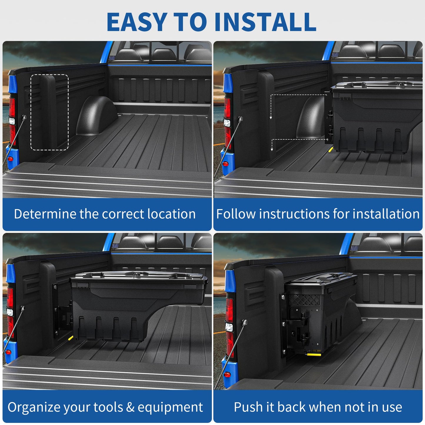 OEDRO Truck Bed Storage Tool Box Fits 2015-2026 Ford F150 Driver Side + Passenger Side, 180 Degree Rotation Rear Tool Boxs with Lockable Lid & Password Padlock, Black Waterproof Wheel Well Storage