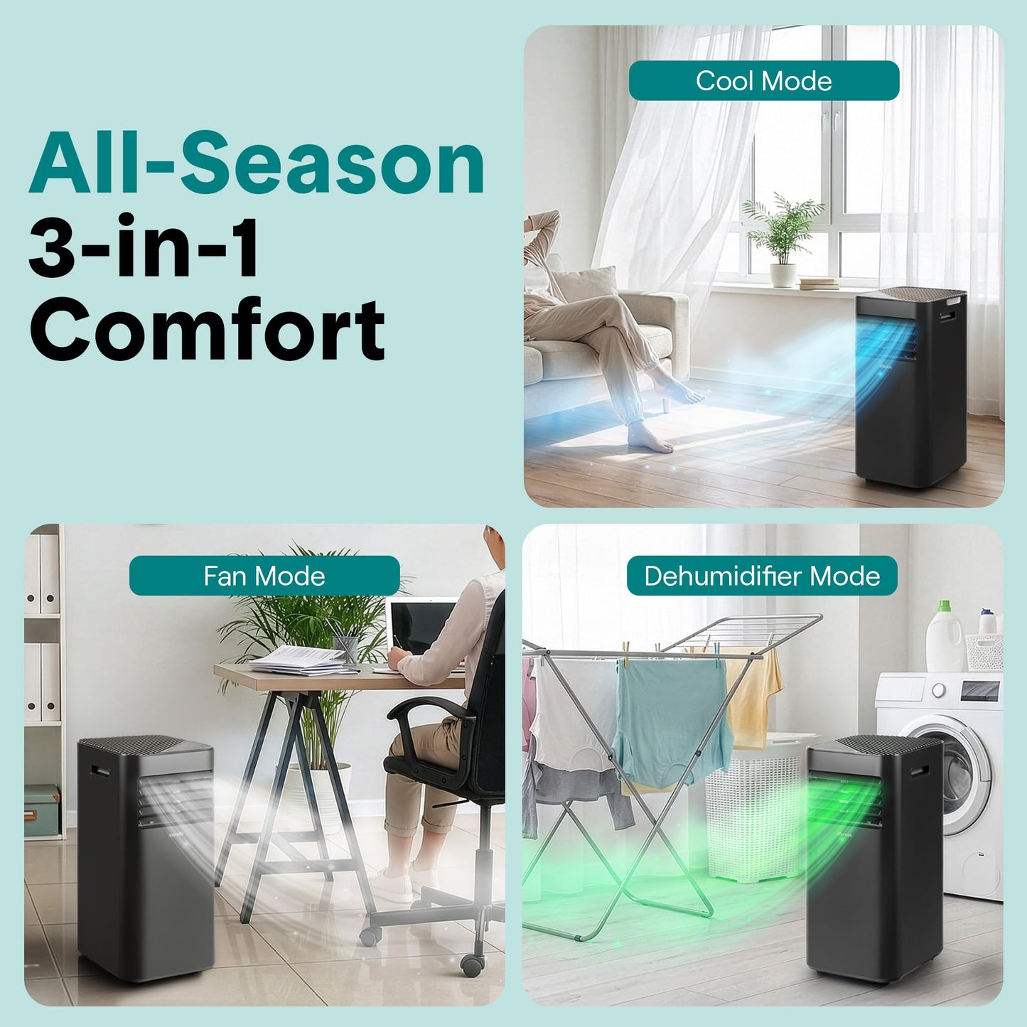SereneLife 10,000 BTU Portable Air Conditioner, 115V Compact Room Air Conditioner with Dehumidifier & Fan 320Sq Ft Coverage, Window Mount Kit Included, Mini AC Unit for Bedroom, Office, or Home, Black