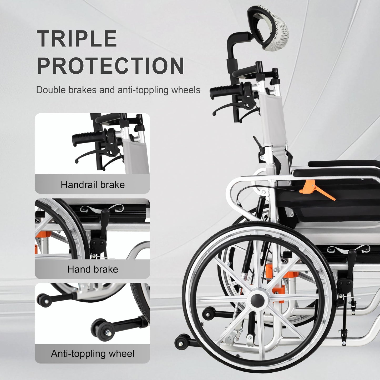 5-in-1 Reclining Wheelchairs, Waterproof Shower Bathroom Wheelchair, Elevating Leg Rests and Potty, 18.5" Wide Seat Heavy Duty Transport Wheelchairs for Adults, with Backpack& Removable Headrest