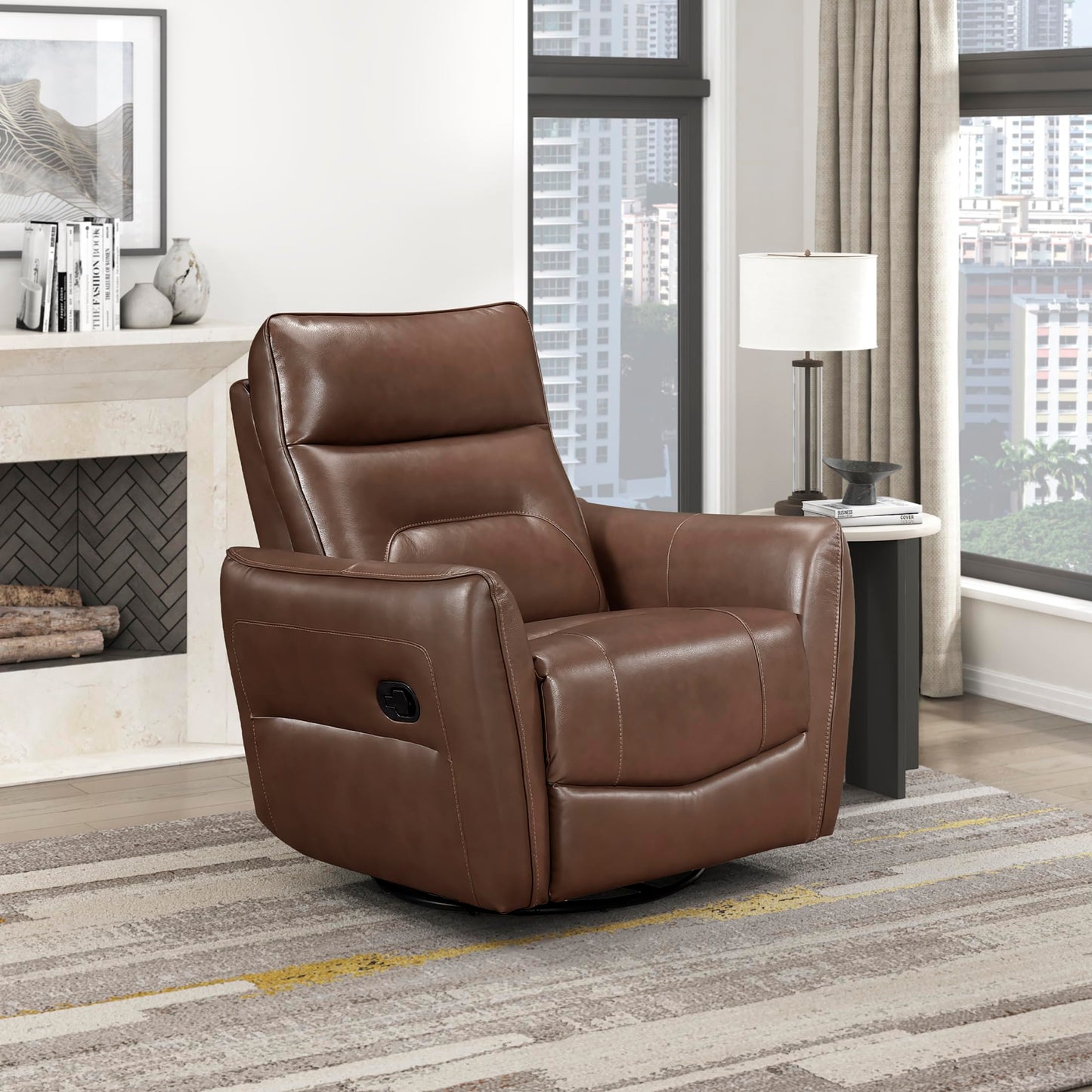 Lexicon Swivel Glider Reclining Chair, Top Grain Leather Match Manual Recliner, Comfy Nursery Glider Recliner, Swivel Reclining Chair for Living Room/Office/Bedroom/Apartment, Toffee Brown