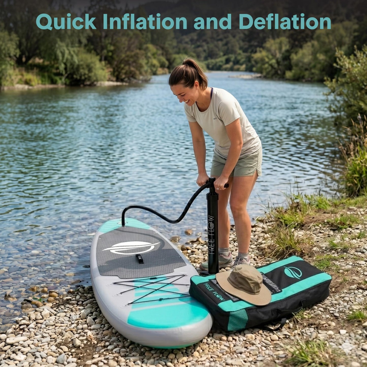 SereneLife Inflatable Stand Up Paddle Board - Wide Stable Design, Non-Slip Deck for Adults & Youth with Premium Paddle Board Accessories: Carry Bag, Dual Action Pump, Paddle, Ankle Leash - 10'6"