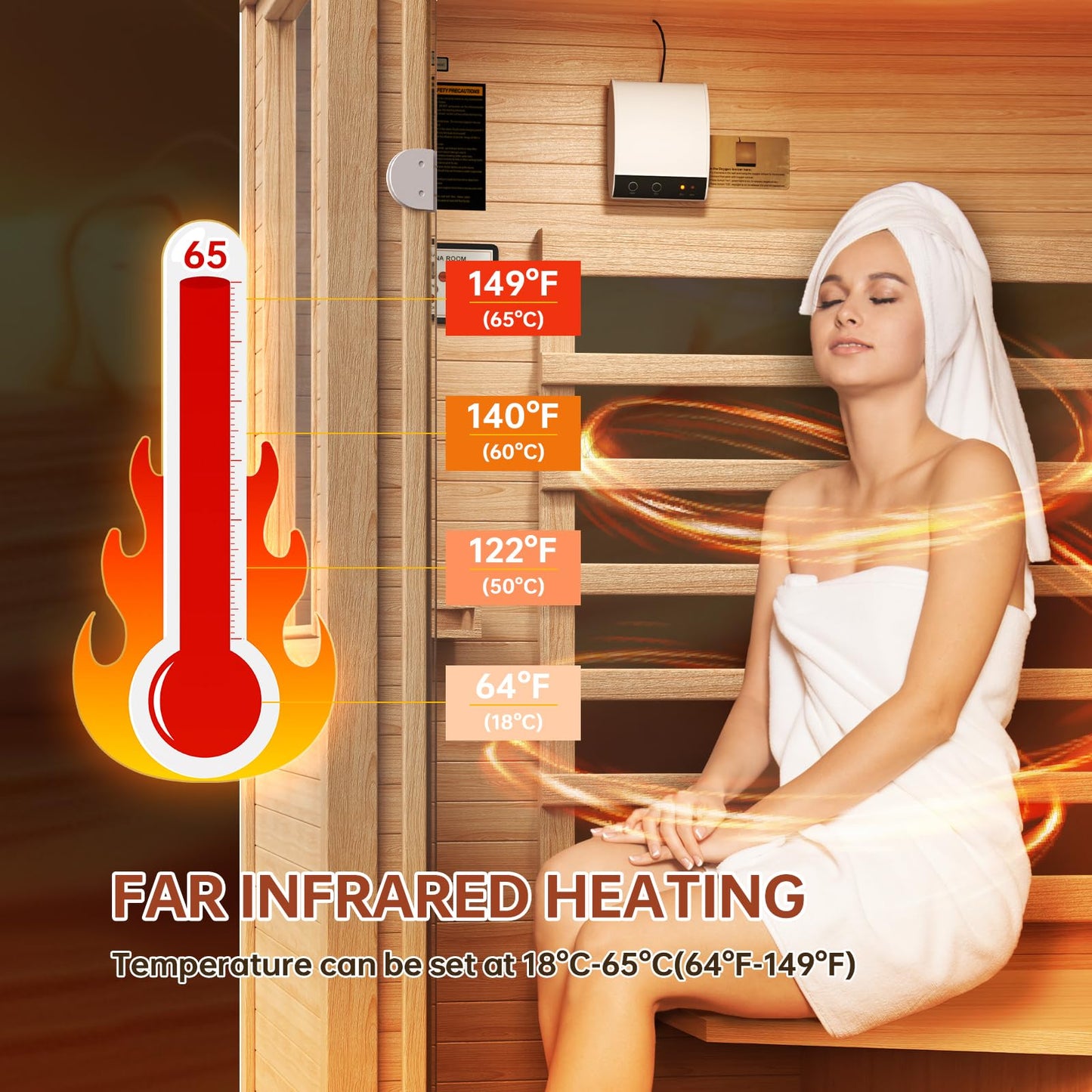 SunSwell Wood Infrared Sauna, 1 Person Traditional Home Sauna, Canadian Hemlock Indoor Dry Sauna Spa Room for Low EMF with Bluetooth Speakers and Control Panel, 32.67"x 27.55"x 59.44"
