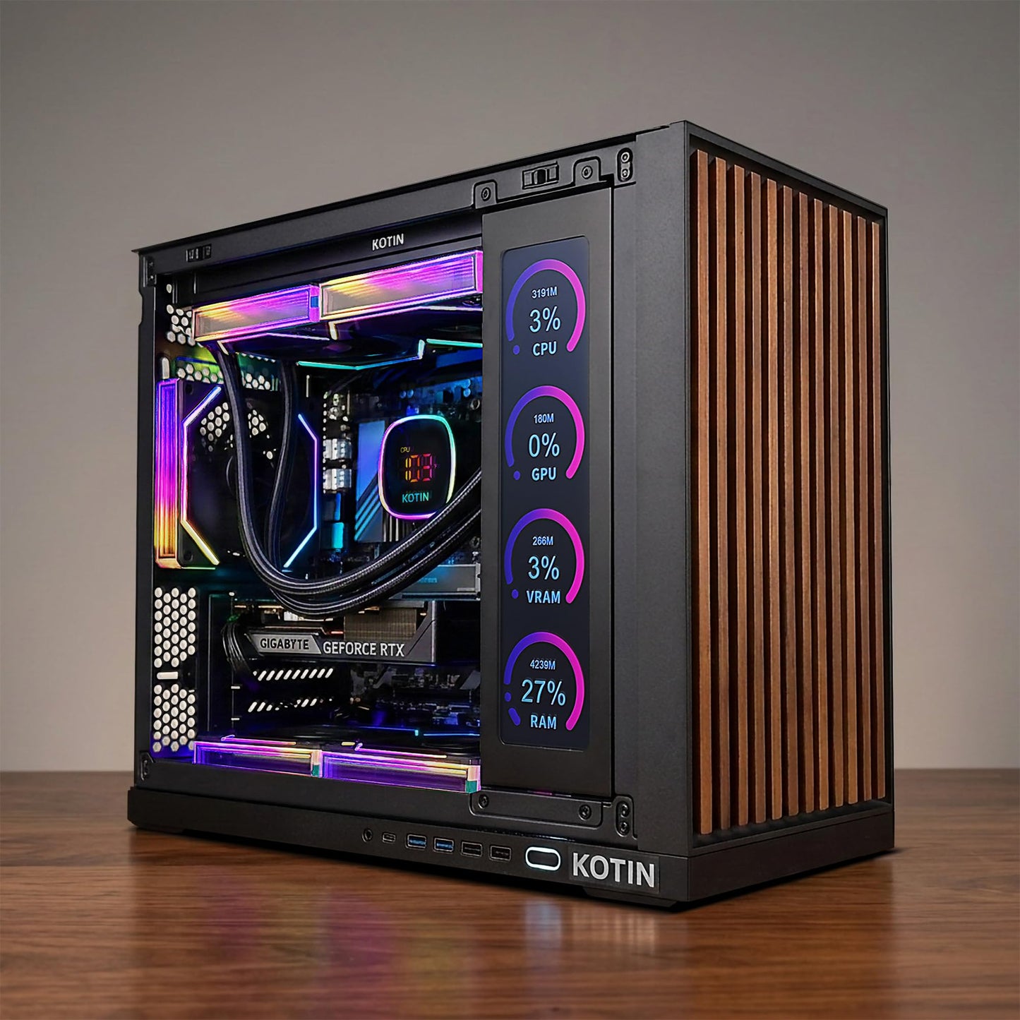 KOTIN Prebuilt Gaming PC Desktop Computer, Ryzen 7 9700X, GeForce RTX 5060 8GB, 32GB DDR5 6000MHz, 1TB PCIe 4.0 SSD, 11.3" Display, 360mm Liquid Cooler, WiFi 7, Windows 11 Home, ARGB Gaming Tower G60B