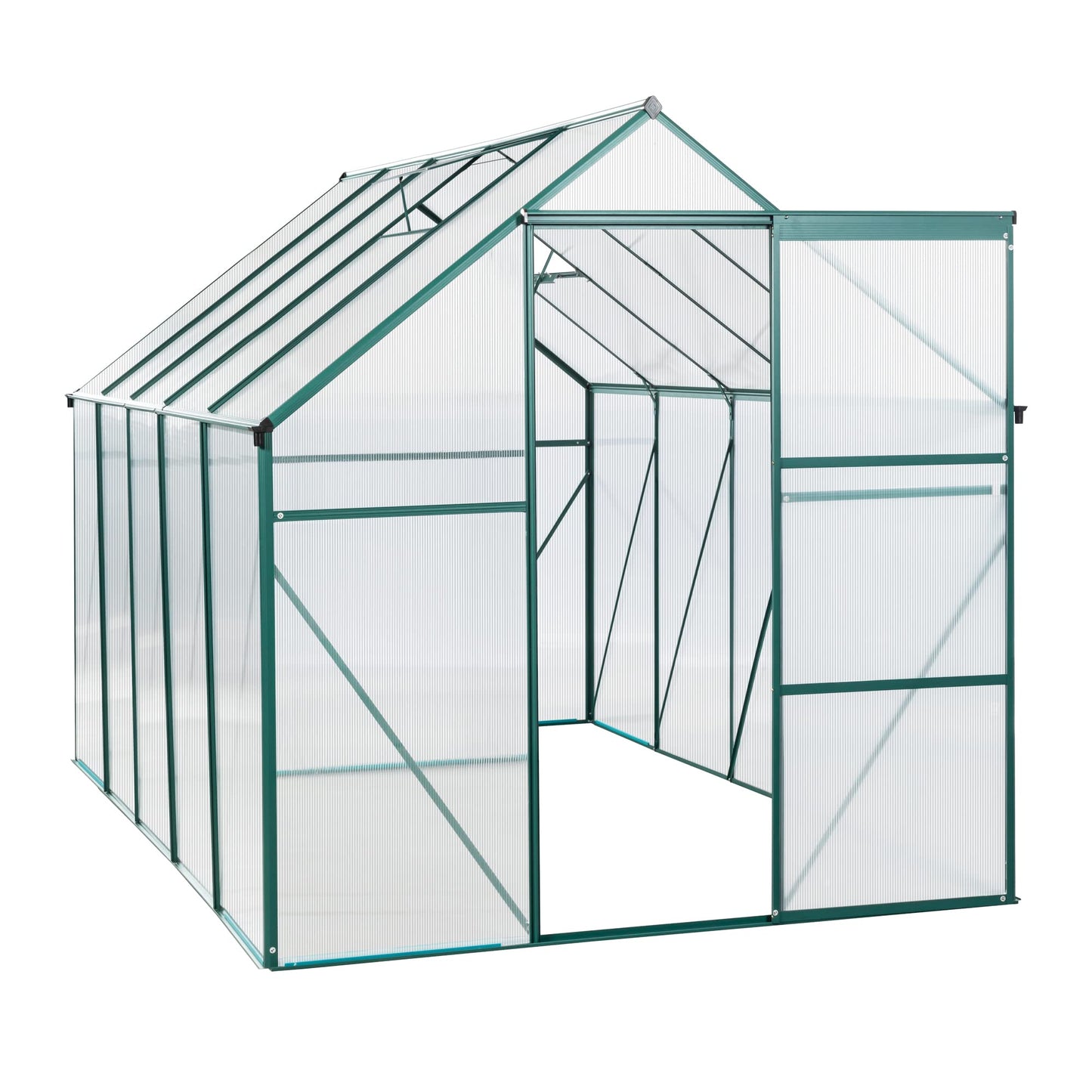 YOPTO 6X10 FT All Season Heavy Duty Walk-in Greenhouses, Outdoor Polycarbonate Plants Green House for Backyard Garden, Sliding Door Raised Base Anchor Aluminum, Green