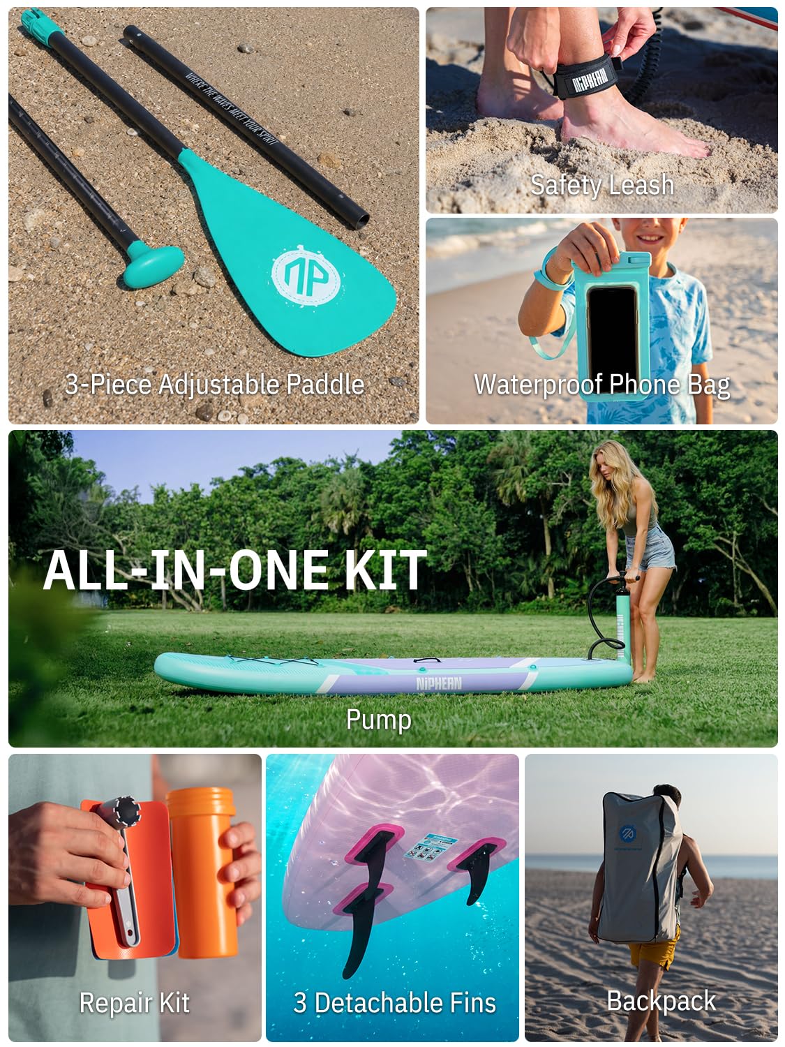 Niphean Inflatable Stand Up Paddle Board with SUP Accessories, Anti-Slip EVA Deck, 10’6’’ Inflatable Paddle Boards for Adults & Youth of All Skill Levels,Pink