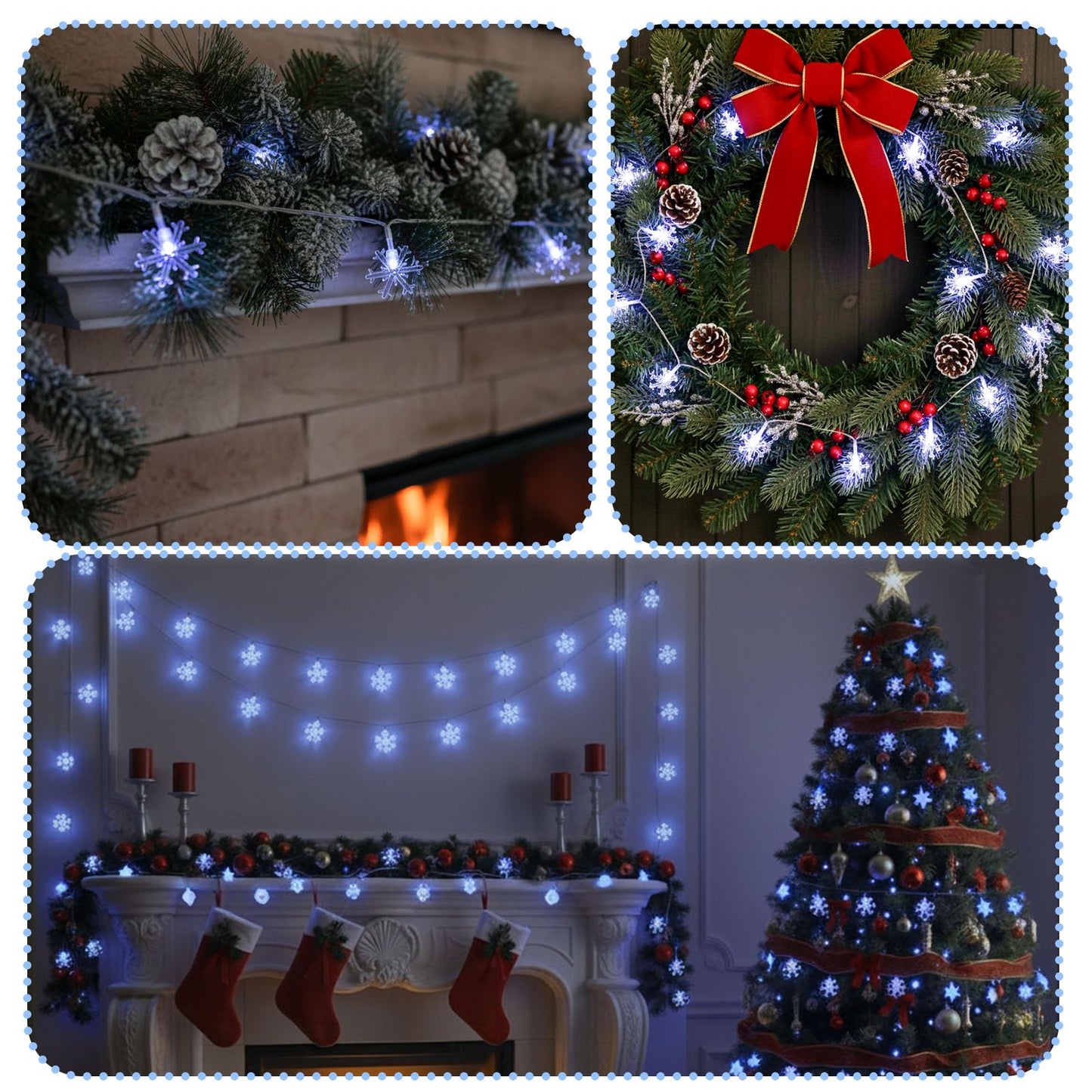 DomeStar Snowflake String Lights, 100LED, 50Ft, Battery Operated, Waterproof, Blue, Model HR4032981, Indoor/Outdoor Decor
