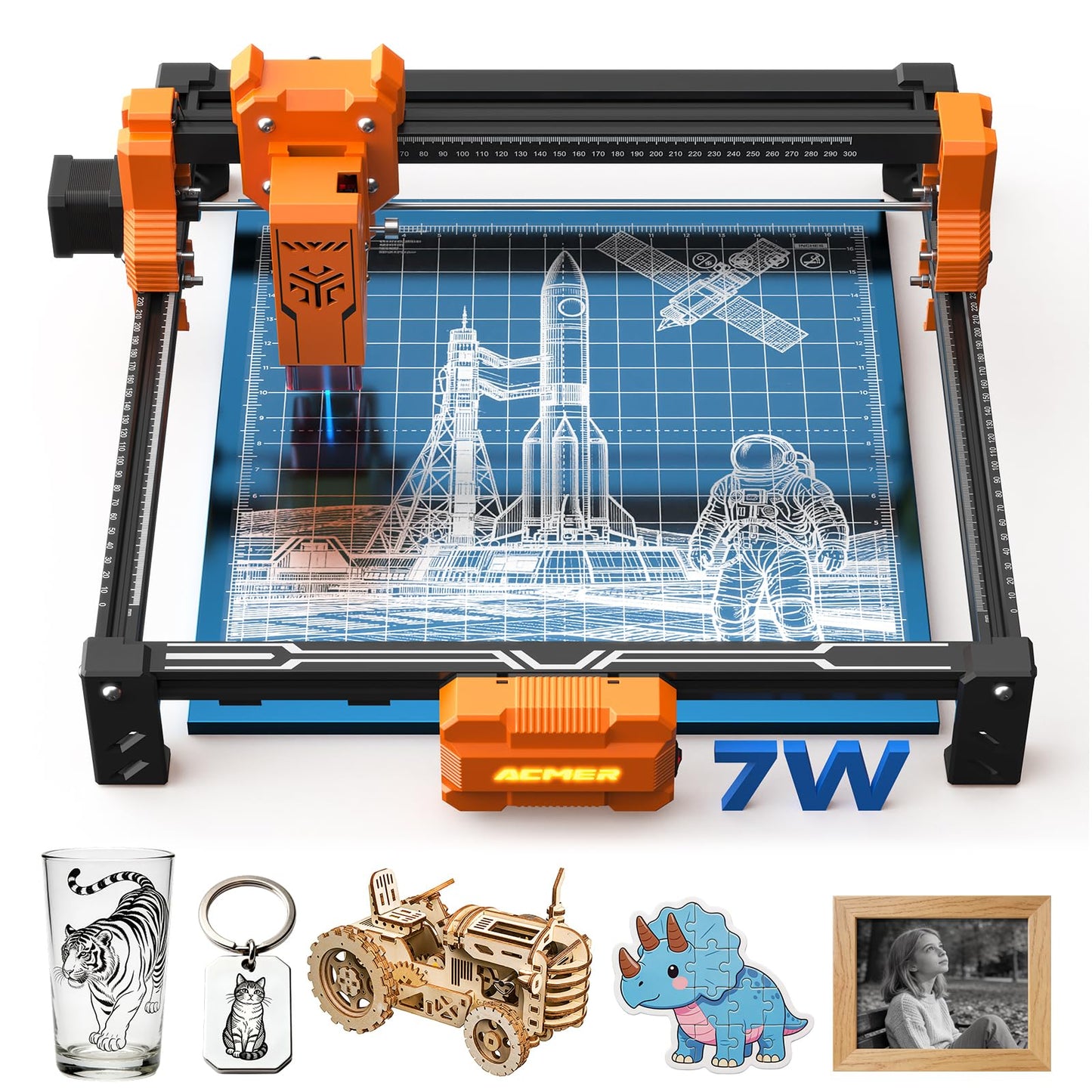 ACMER Laser Engraver Machine, Upgrade S2 7000mW Laser Cutter, 0.01mm Precision, 300×300mm Engraving Area, 10000mm/min Speed, for Wood, Metal, Acrylic, Leather, DIY & Education