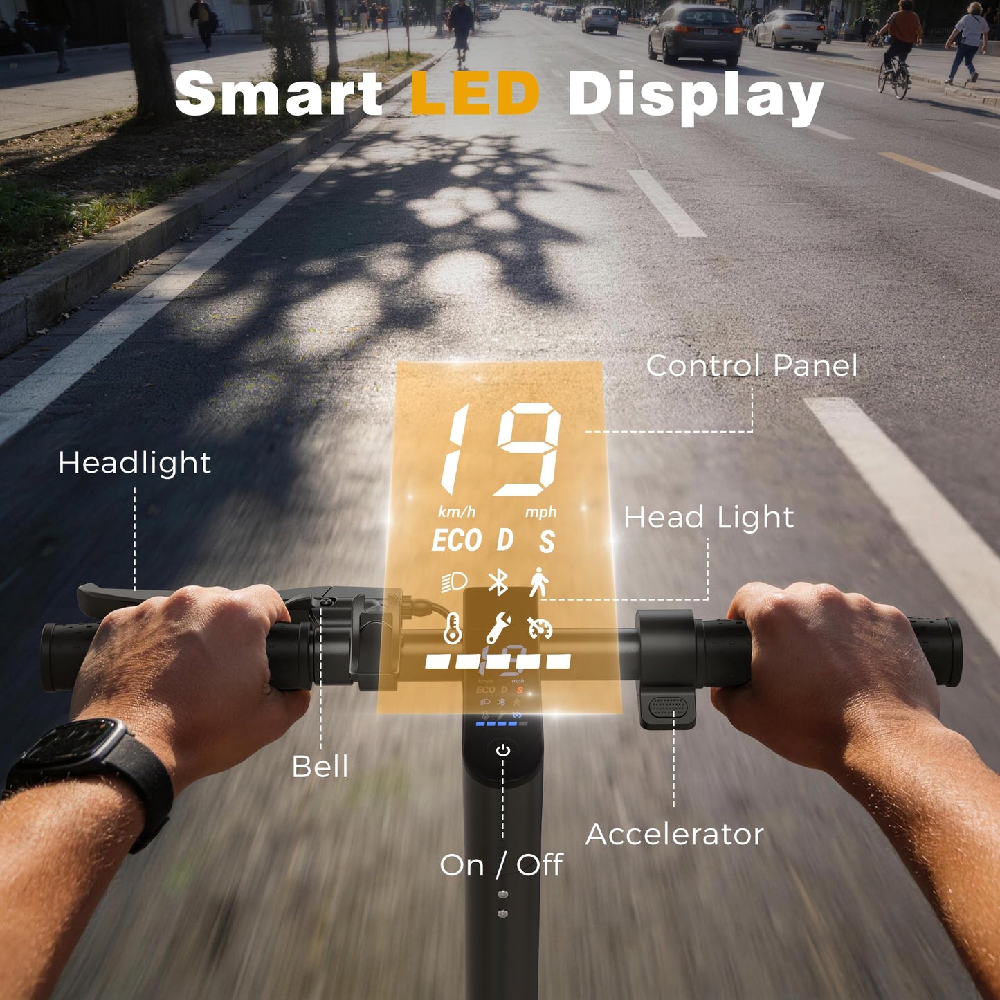 NAVIC Electric Scooter Adults, 8.5" Solid Tires, 19/Mph, 350W Motor, 19 Miles Range, Folding E-Scooter with Dual Braking Dual Suspension, Escooter for Adults with App