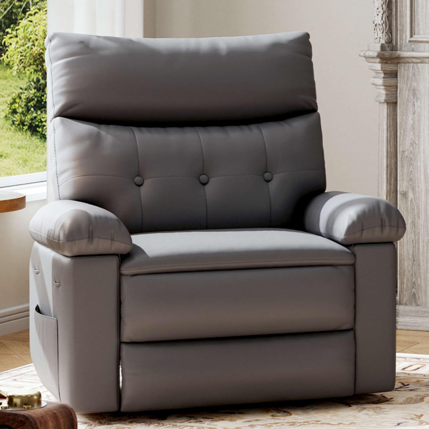 GarveeHome Oversized Recliner Chair, 27" Extra Wide Manual Recliner with Heat and Massage, 400lbs Heavy Duty PU Leather Single Sofa, Large Lazy Chair for Big and Tall Adults, Living Room & Bedroom