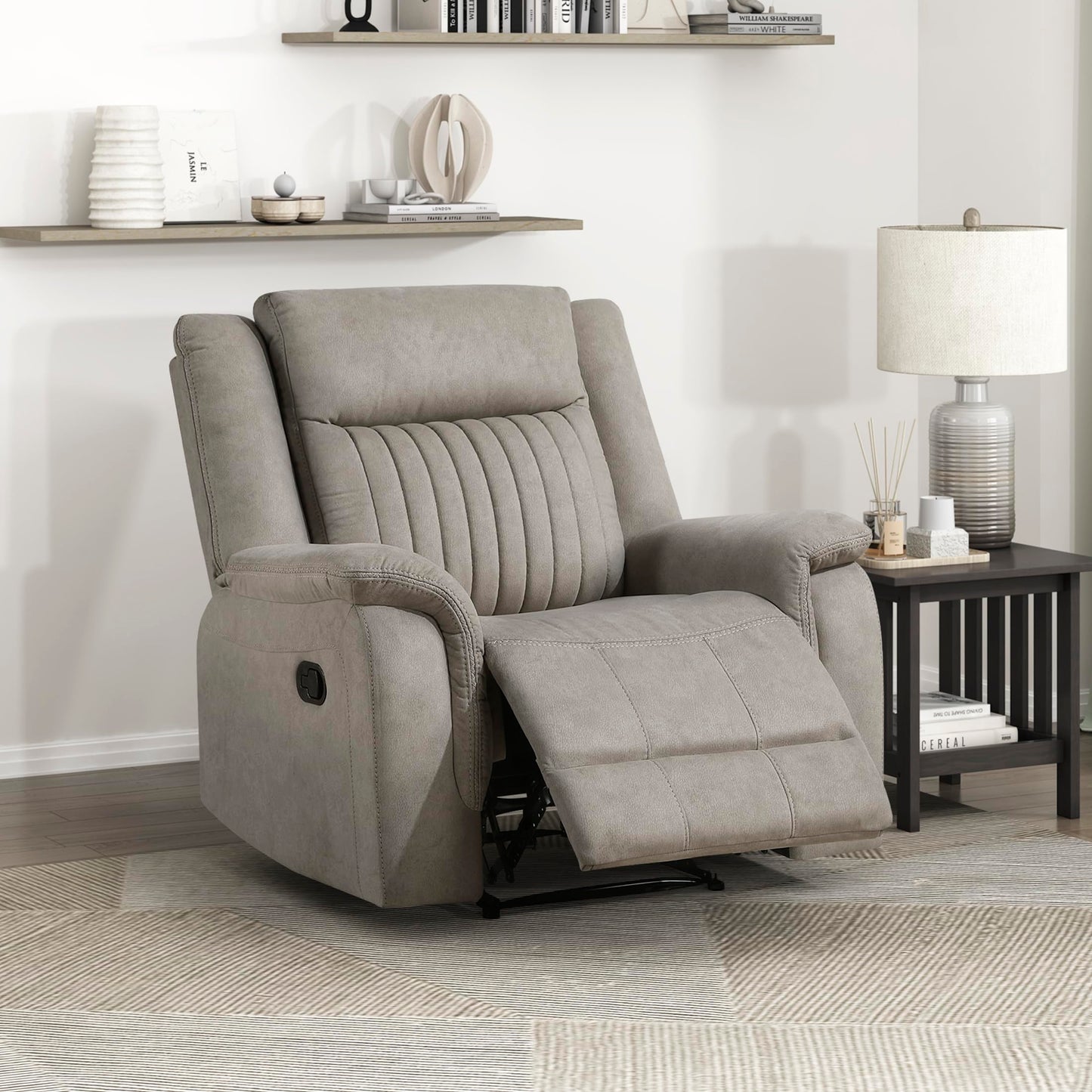 Lexicon Manual Recliner Chair, Polished Microfiber Reclining Sofa Chair, Home Theater Seating, Wall Hugger Manual Recliner for Living Room/Office/Apartment, Dove
